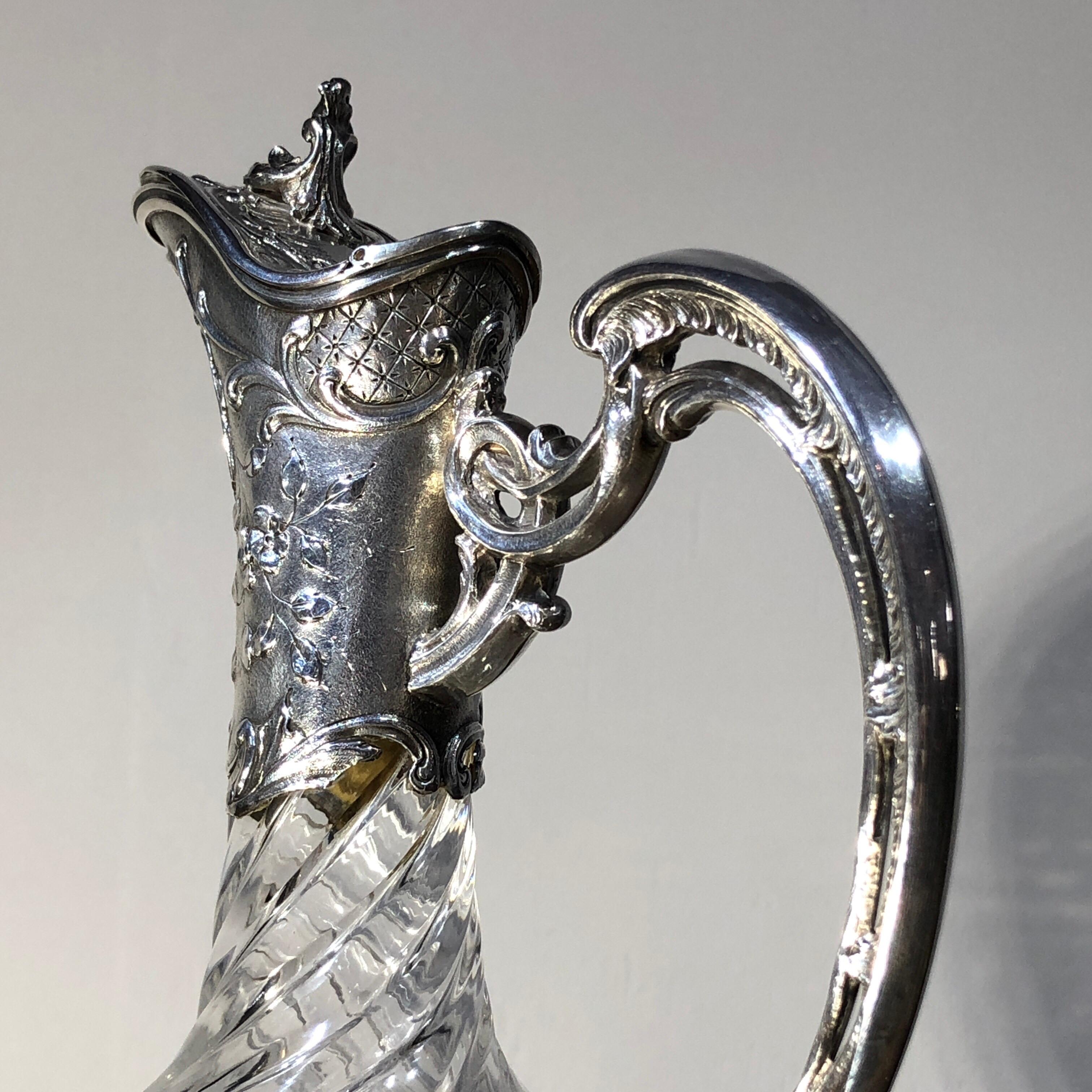 French Silver and Cut Crystal Claret Jug, Edouard Ernie, circa 1890 In Good Condition For Sale In Geelong, Victoria