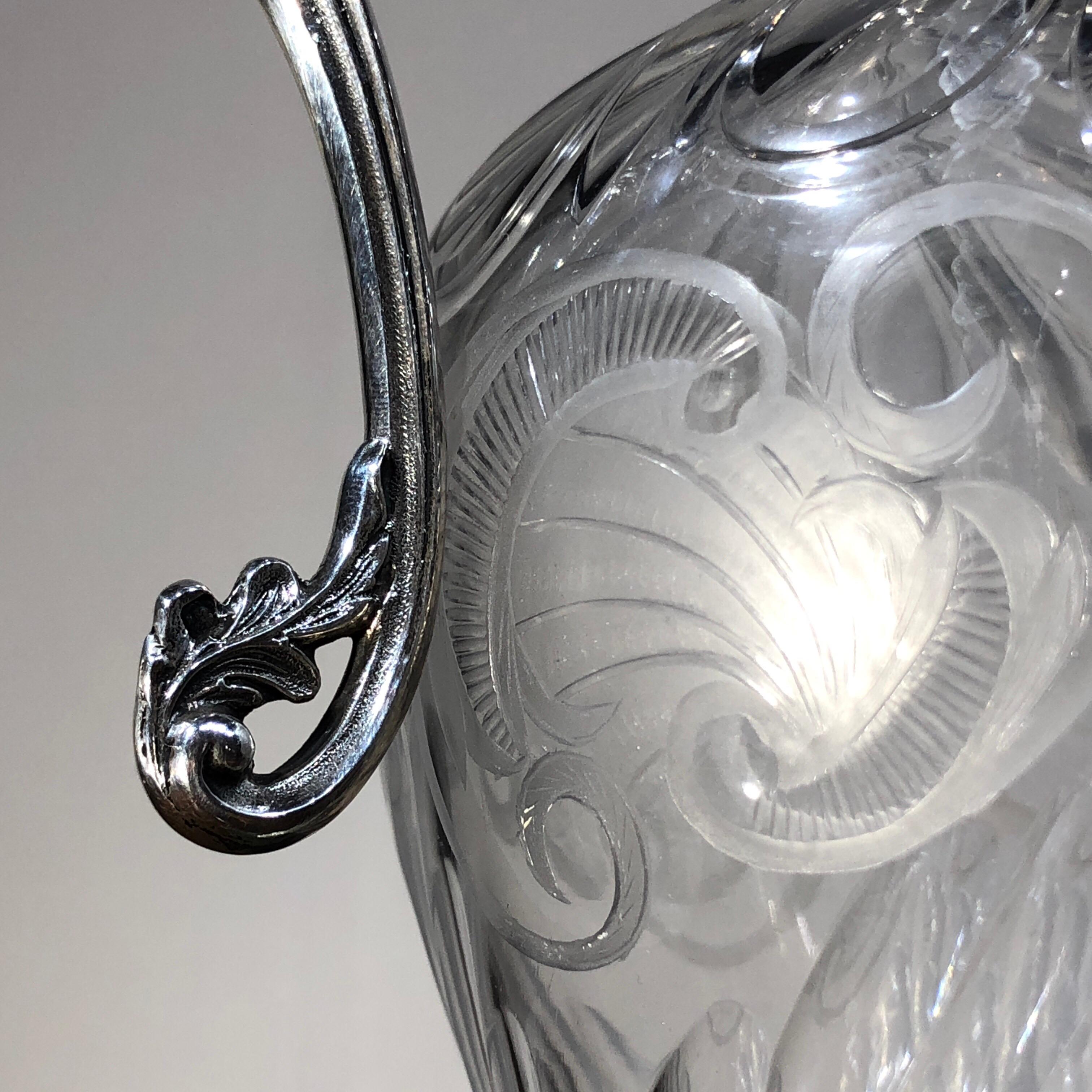 Late 19th Century French Silver and Cut Crystal Claret Jug, Edouard Ernie, circa 1890 For Sale