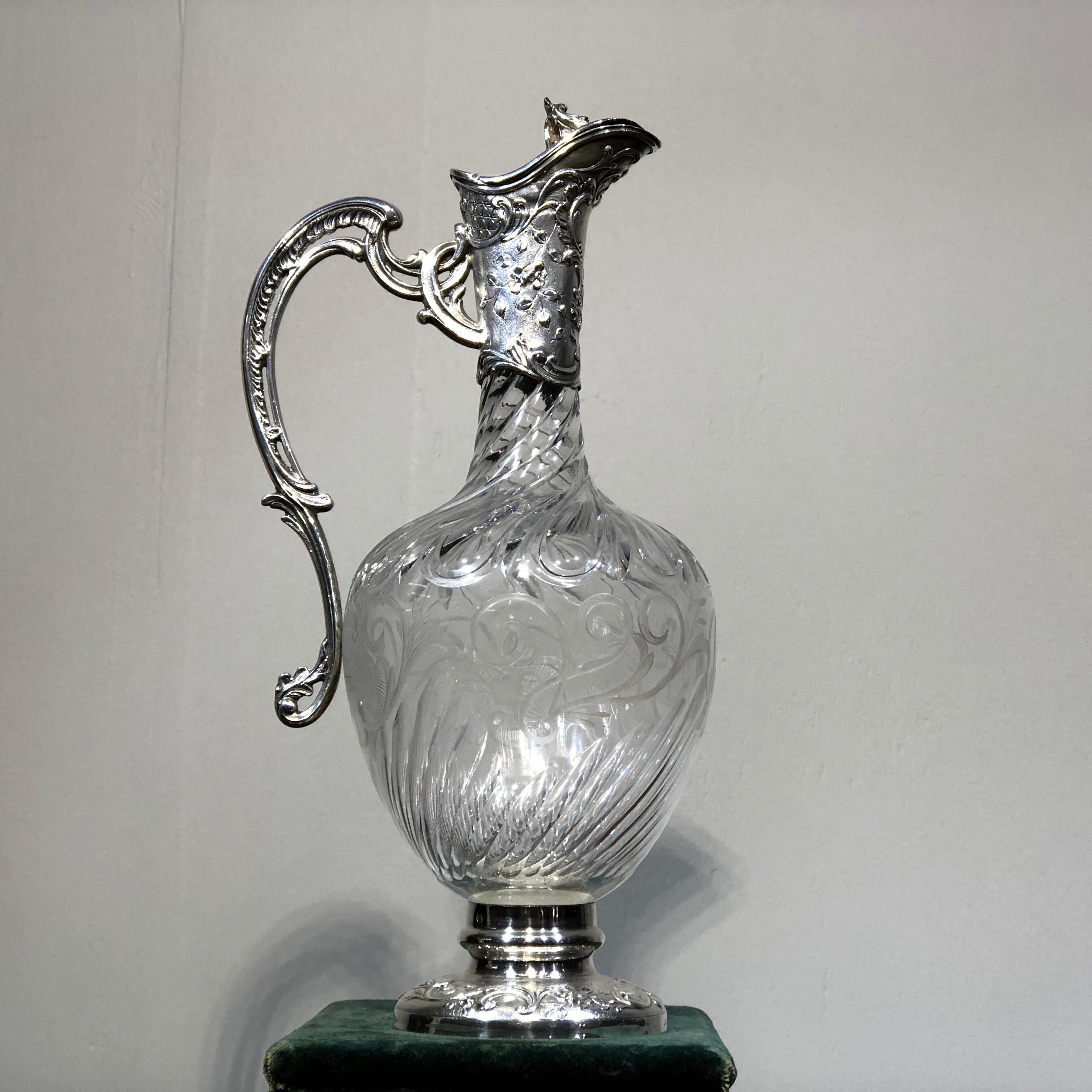 French Silver and Cut Crystal Claret Jug, Edouard Ernie, circa 1890 For Sale 1