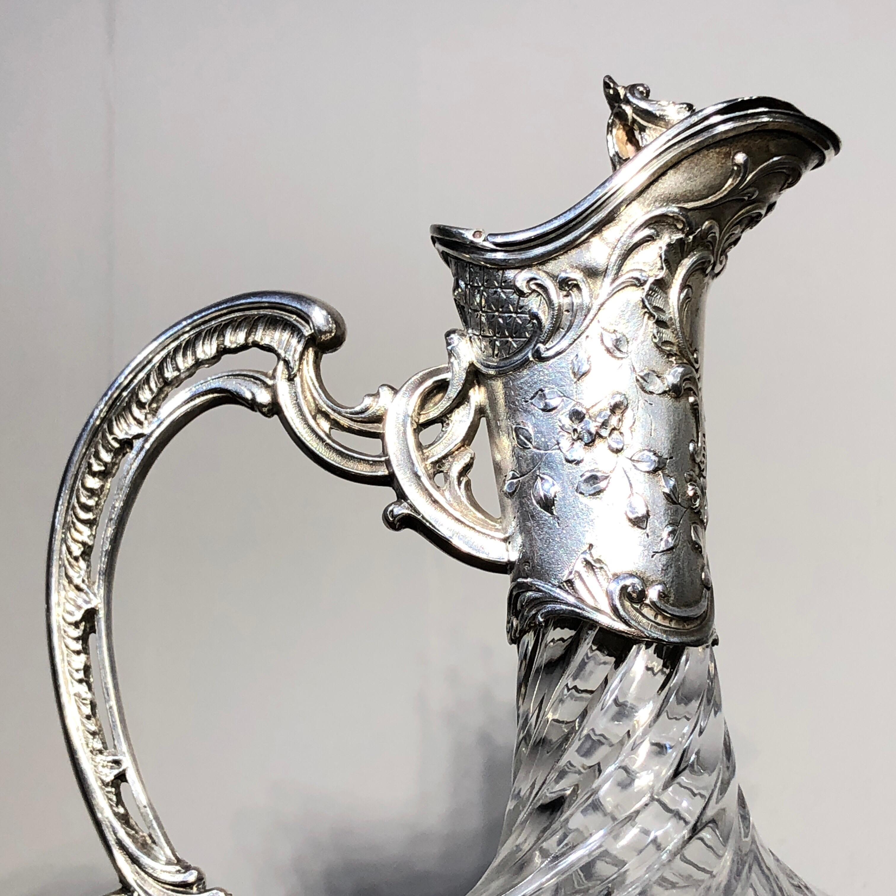 French Silver and Cut Crystal Claret Jug, Edouard Ernie, circa 1890 For Sale 2