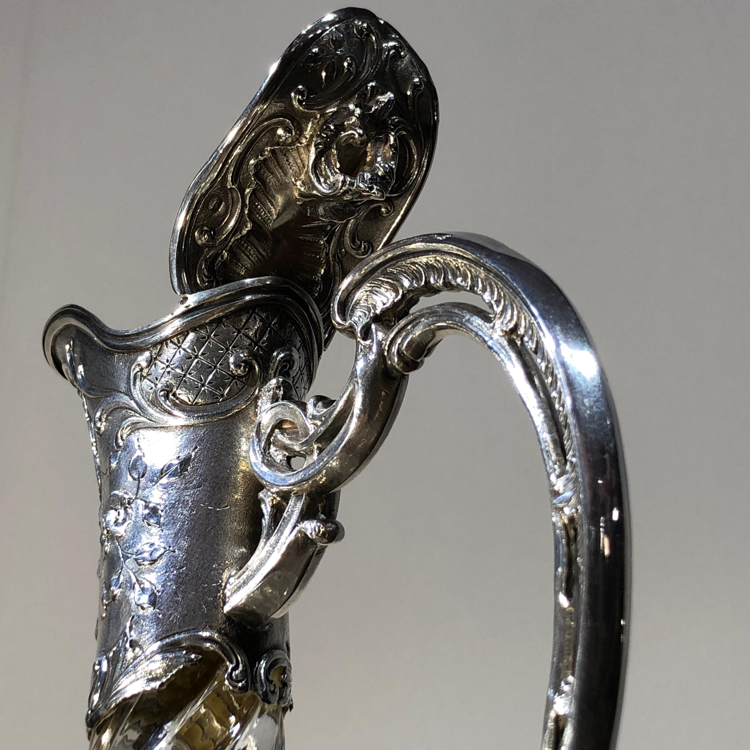 French Silver and Cut Crystal Claret Jug, Edouard Ernie, circa 1890 For Sale 9