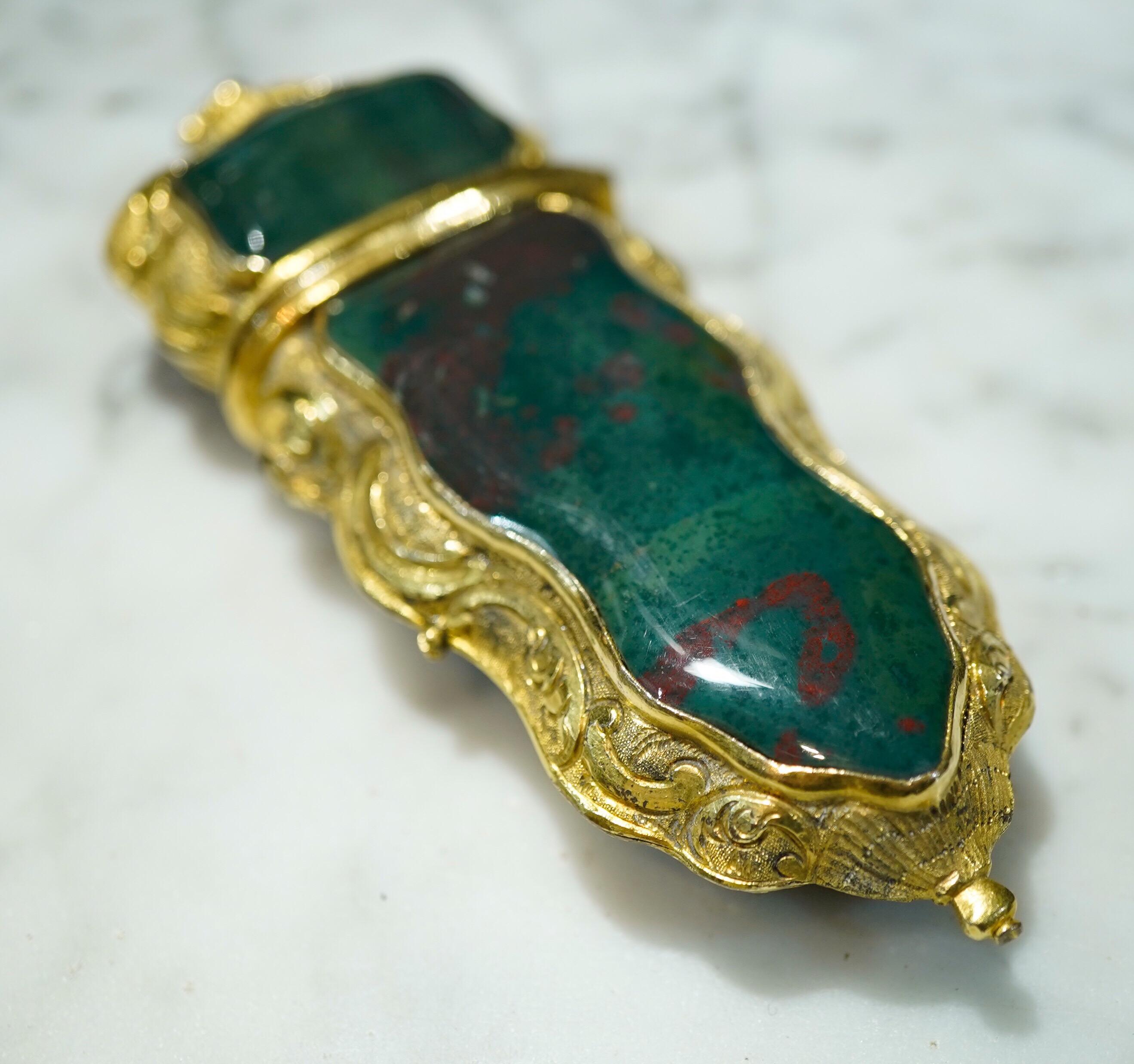 Rococo German Etui, Gilt Copper with Bloodstone Sides, Partial Contents, circa 1750 For Sale