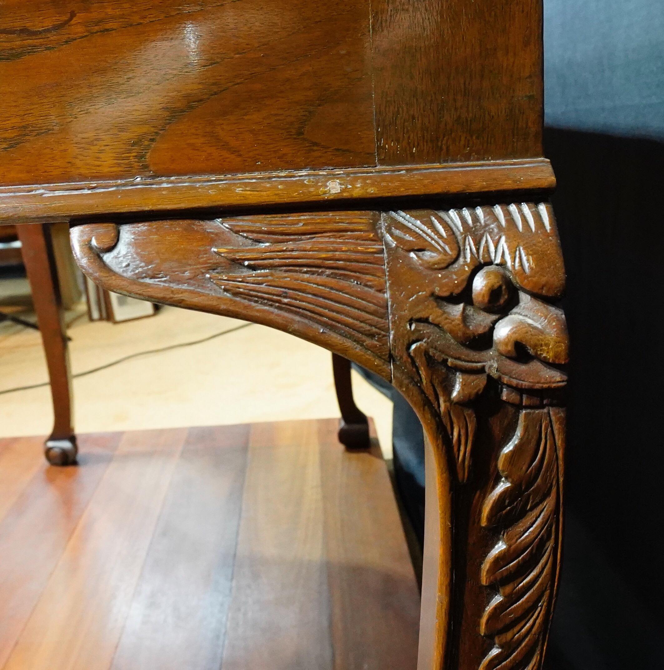 Hand-Carved Victorian Malacca Hall Table Dragon Legs & Marble Top Chinese Export, circa 1920