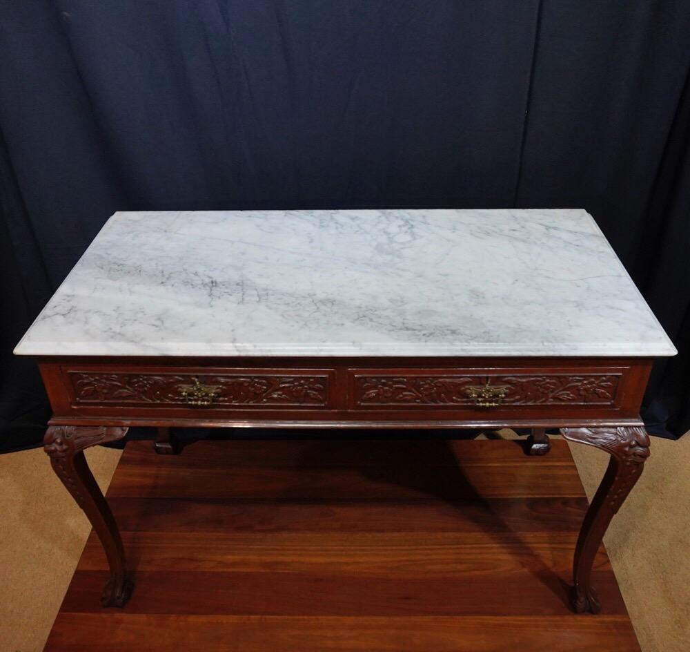 Victorian Malacca Hall Table Dragon Legs & Marble Top Chinese Export, circa 1920 1