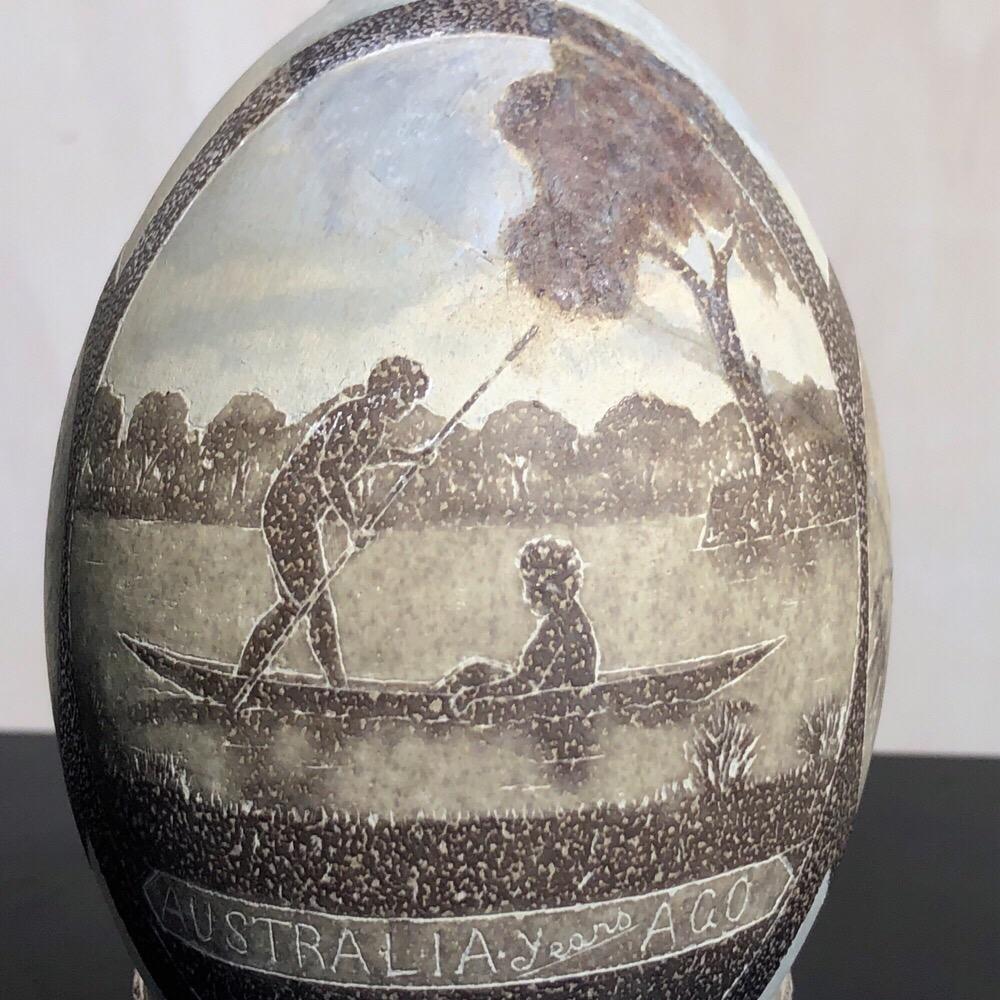 Hand-Carved Colonial Australian Emu Eggs, Aborigines, Animals, Melbourne Cup Winner 1935 ect