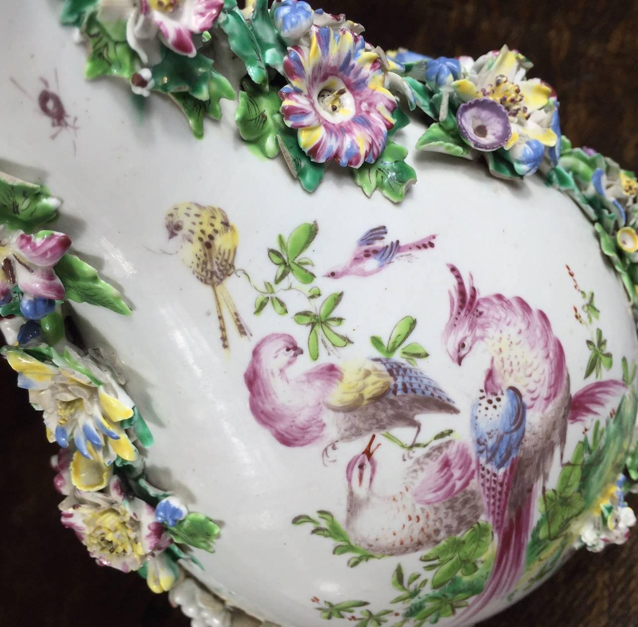 Bow Guglet Painted with Exotic Birds, Applied with Flower Swags, circa 1760 For Sale 3
