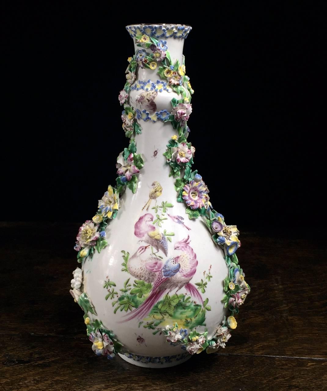 Rococo Bow Guglet Painted with Exotic Birds, Applied with Flower Swags, circa 1760 For Sale