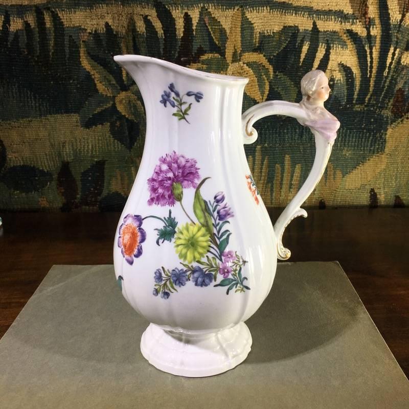 German Meissen Ewer with Ladies Bust Handle, circa 1750