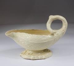 Creamware Sauceboat, Cos Lettuce and Rococo Scroll, circa 1760