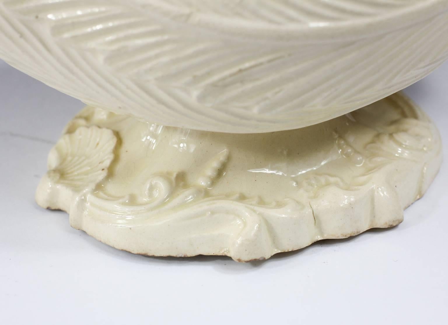 Creamware Sauceboat, Cos Lettuce and Rococo Scroll, circa 1760  In Fair Condition For Sale In Geelong, Victoria