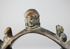 Chimu Blackware Stirrup Vessel, Warrior and Frogs, 12th Century