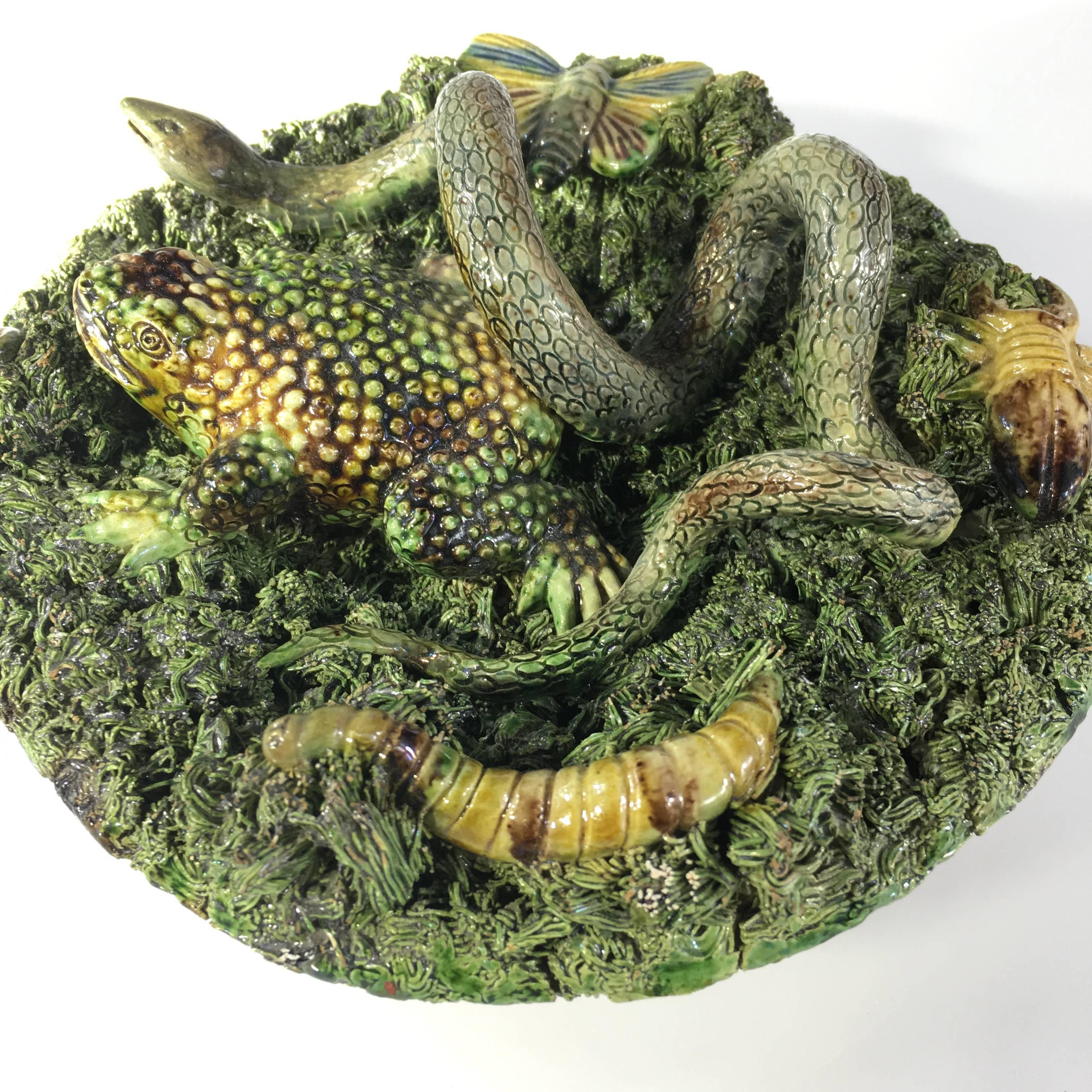 Pallisy Type Dish with Frog, Snake, Worm and Grub by Jose Cunha, Portugal In Good Condition In Geelong, Victoria