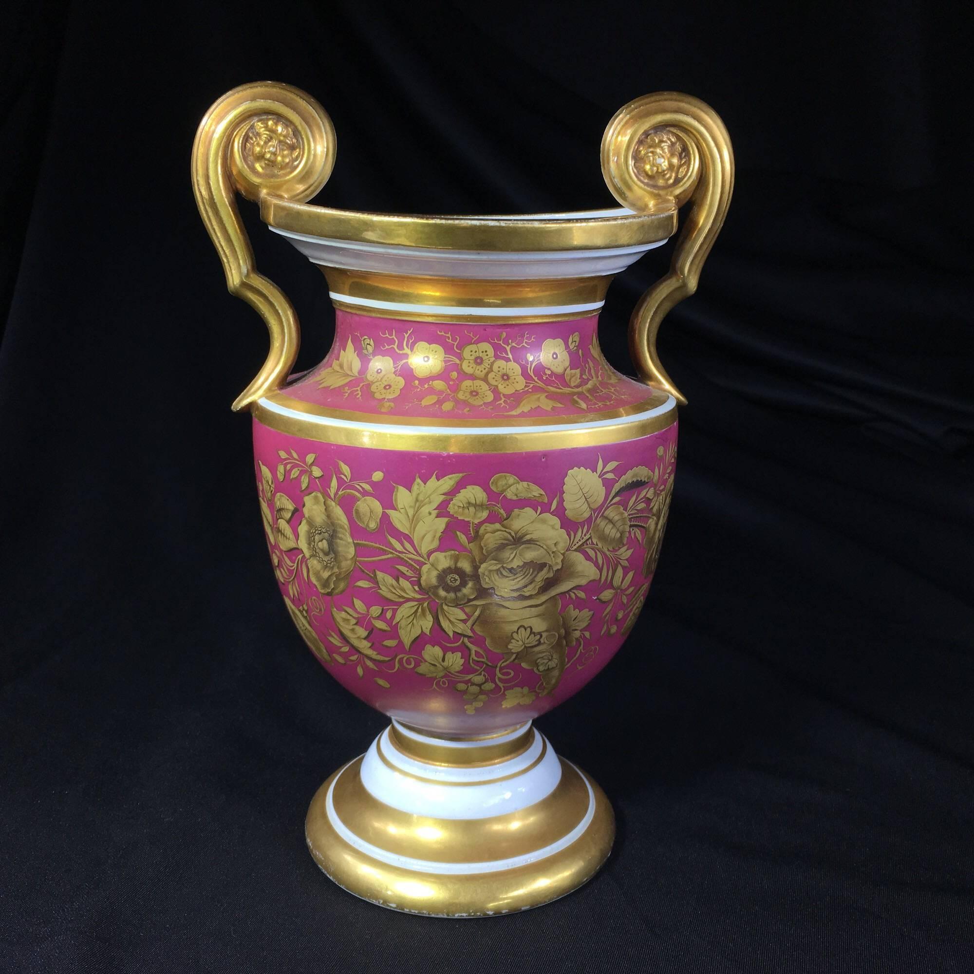 Great Britain (UK) Porcelain Classical Vase with Superb Flower Panels Claret Ground, circa 1825 For Sale