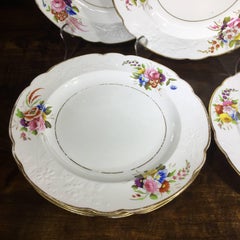 Set of Seven Spode  Dinner Plates, Flower Moulded Border, Daniel Decorated
