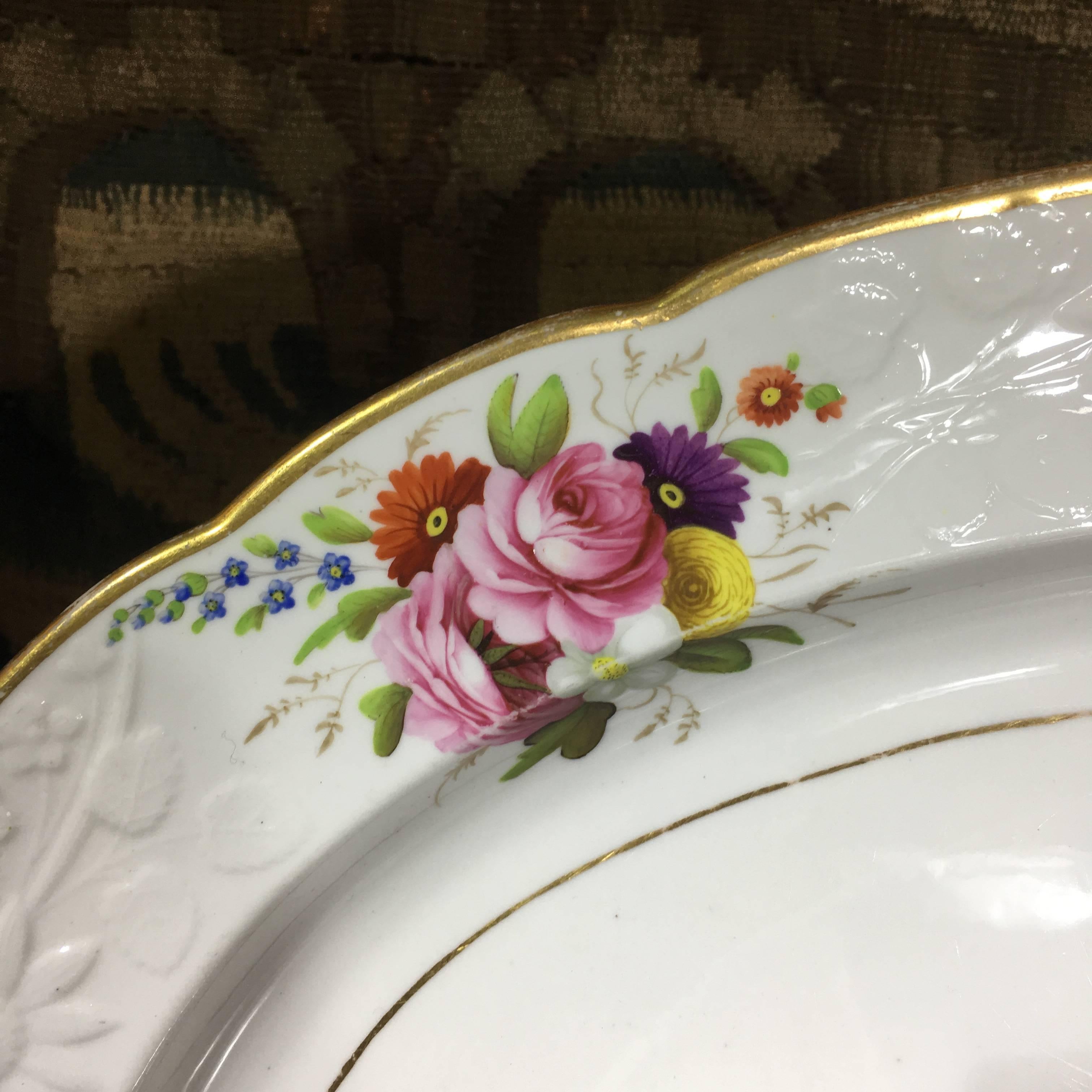 Large Spode Oval Platter, Moulded and Painted Flowers, Pat. 1943, circa 1815 In Good Condition For Sale In Geelong, Victoria