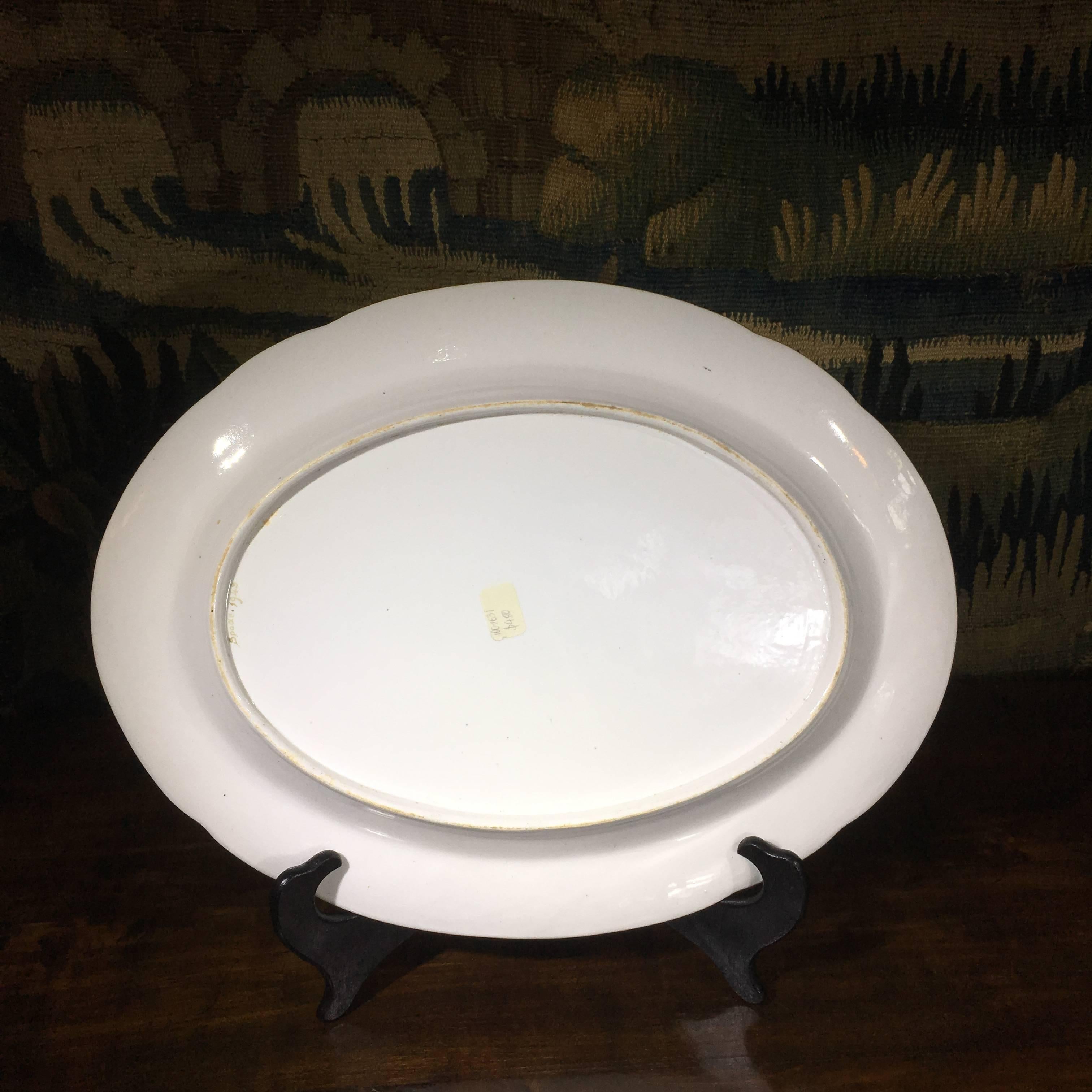 English Spode Oval Platter, Moulded and Painted with Flowers Pat. 1943, circa 1815 For Sale
