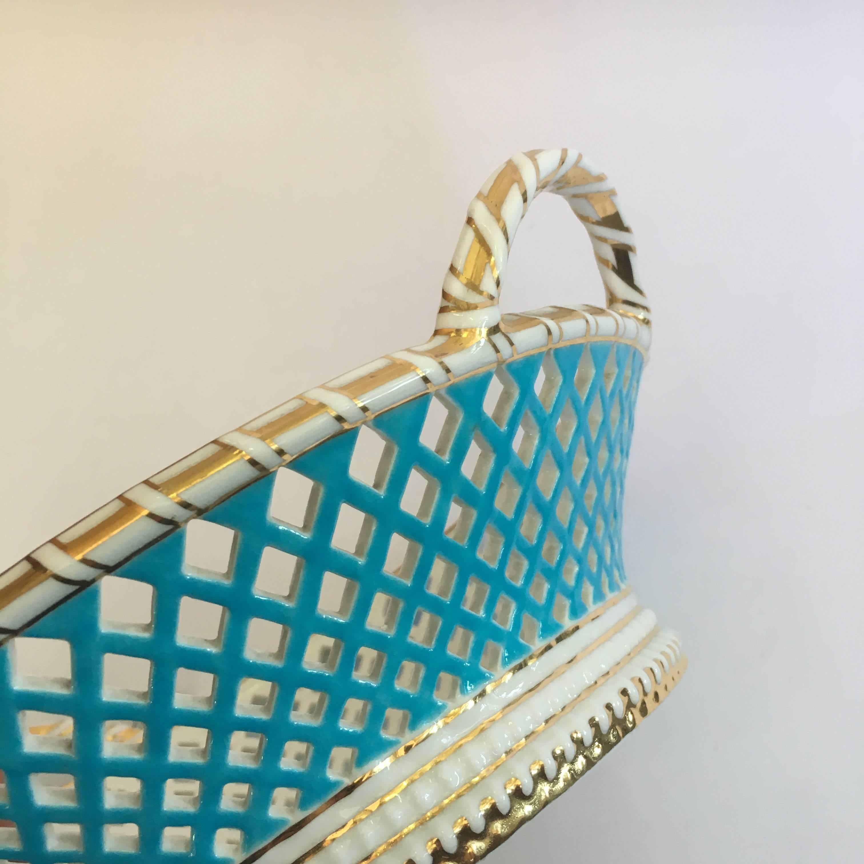 Minton Porcelain Basket, Turquoise & Gilt Decoration for Goode & Co, circa 1886 1