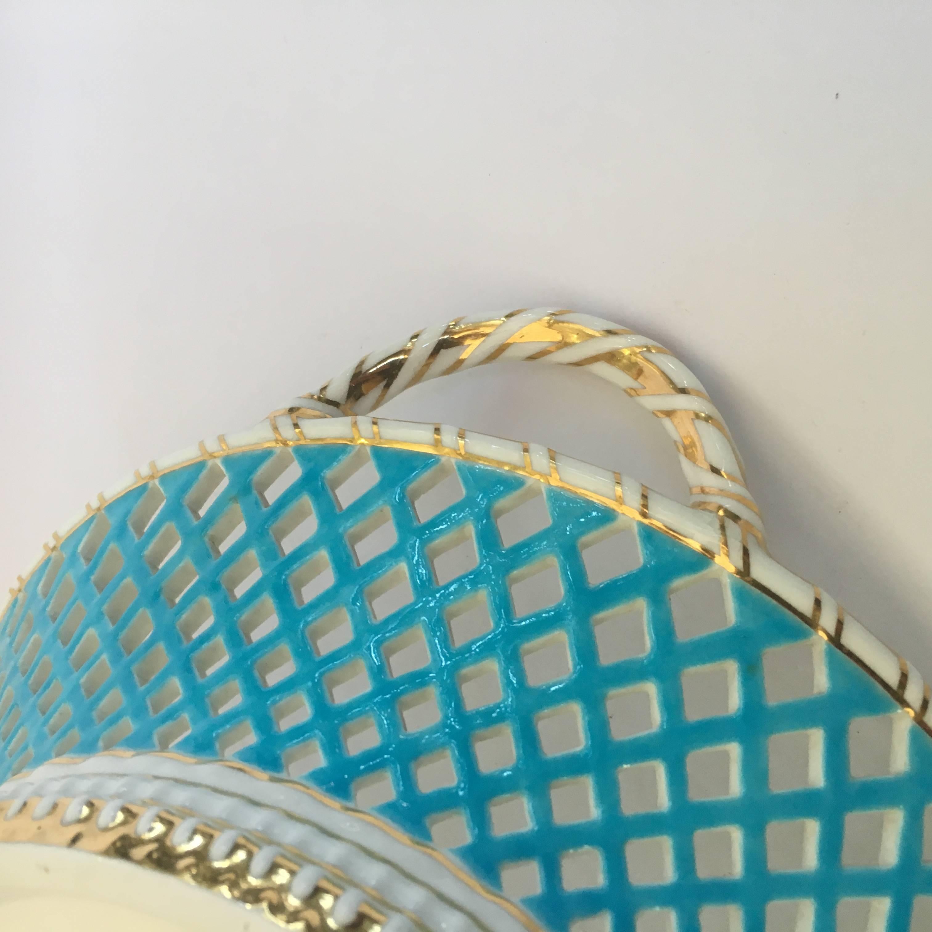 Minton Porcelain Basket, Turquoise & Gilt Decoration for Goode & Co, circa 1886 In Excellent Condition In Geelong, Victoria