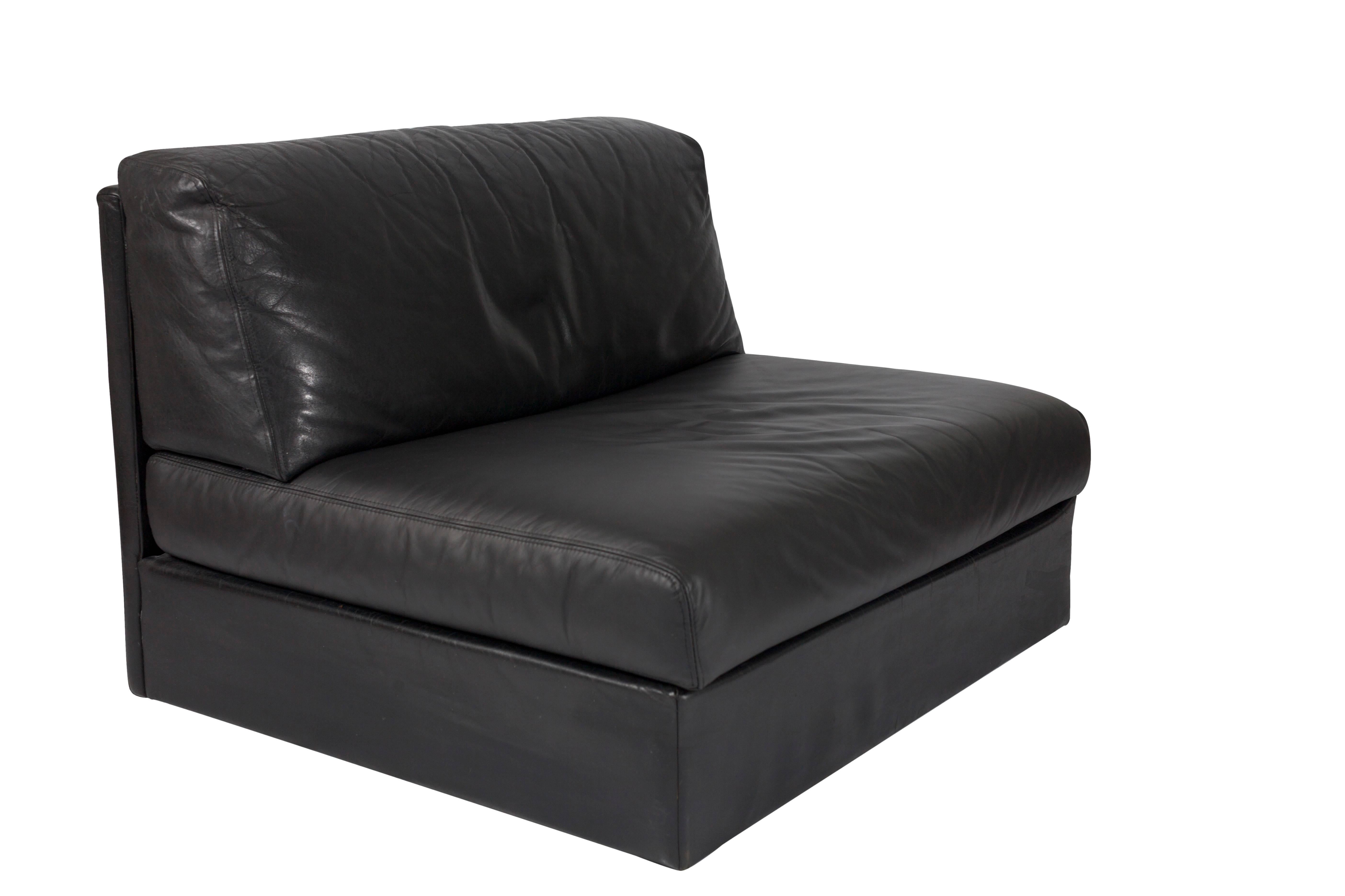 Black Leather Sectional Sofa in the Style of De Sede In Good Condition In Doornspijk, NL