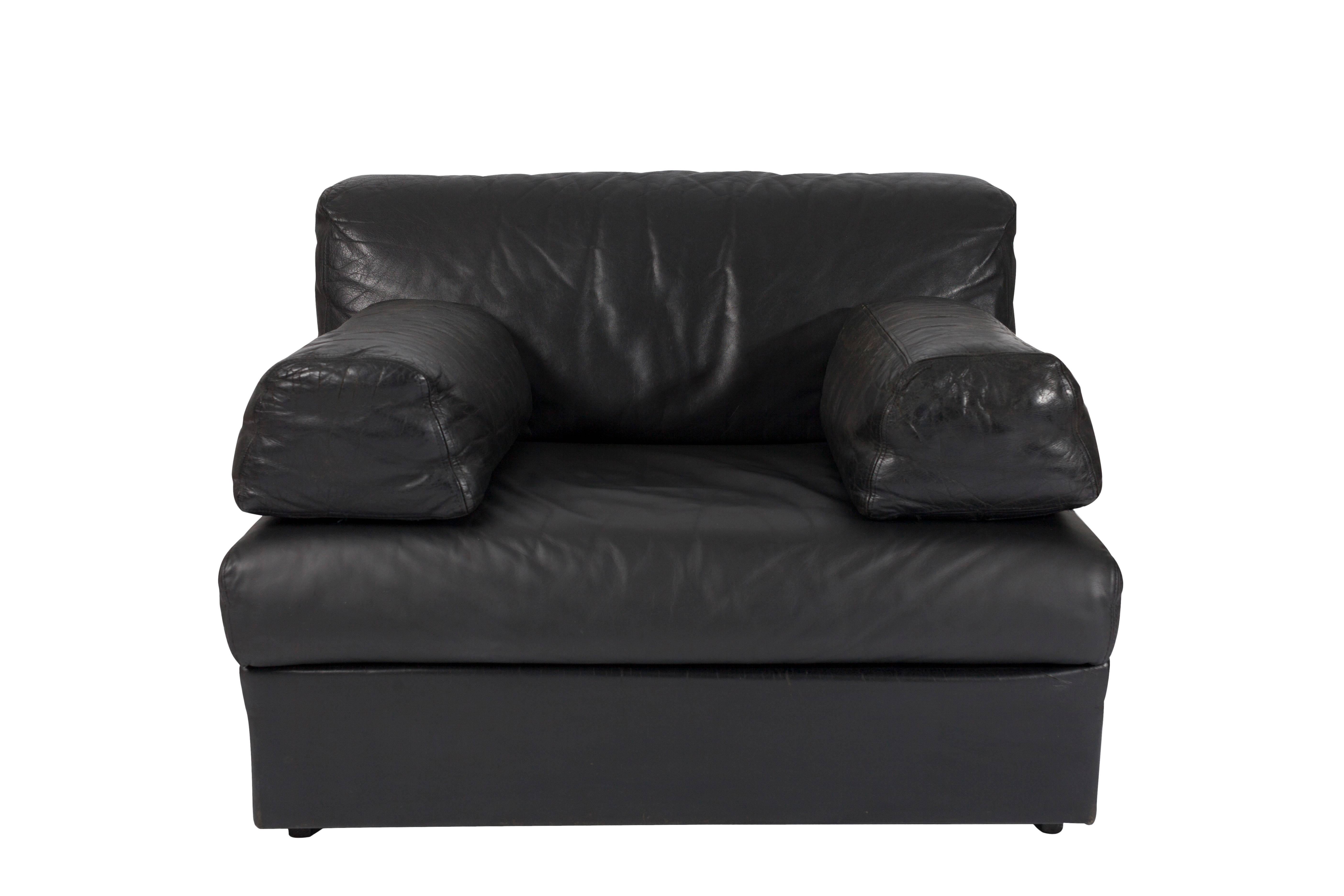 Dutch Black Leather Sectional Sofa in the Style of De Sede