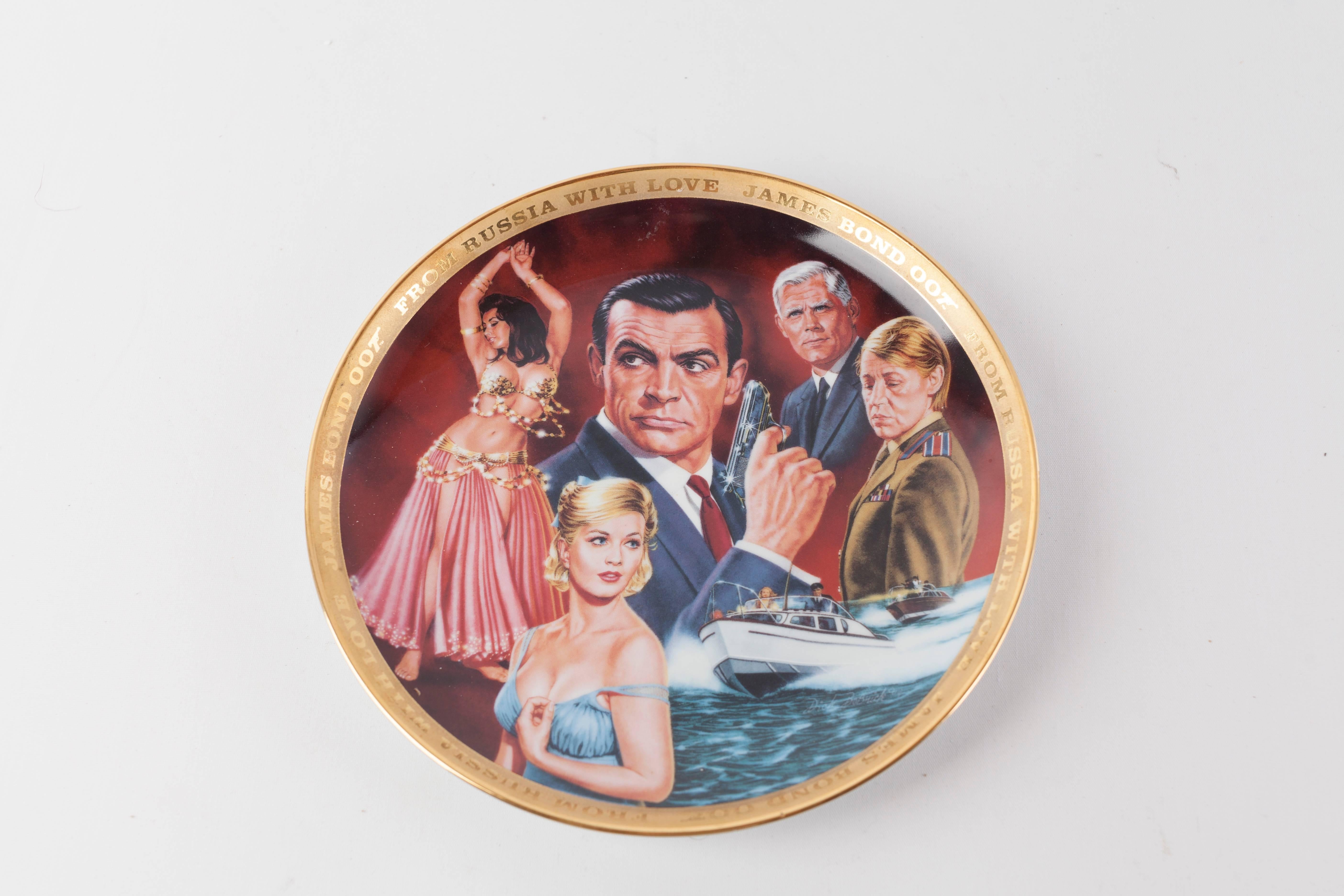 English Franklin Mint Limited Edition Set of Six James Bond Plates by Dick Bobnick