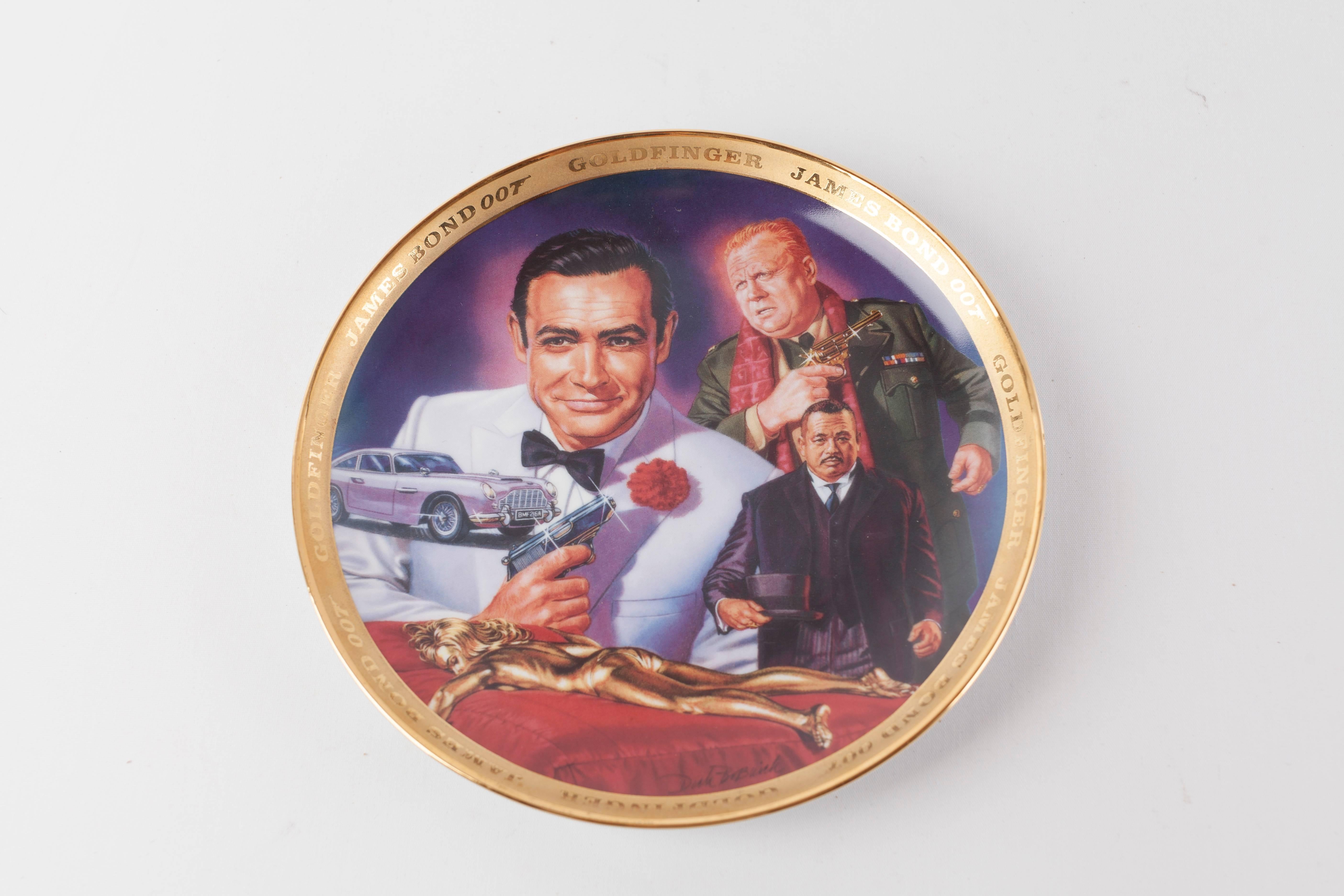 Gold Plate Franklin Mint Limited Edition Set of Six James Bond Plates by Dick Bobnick