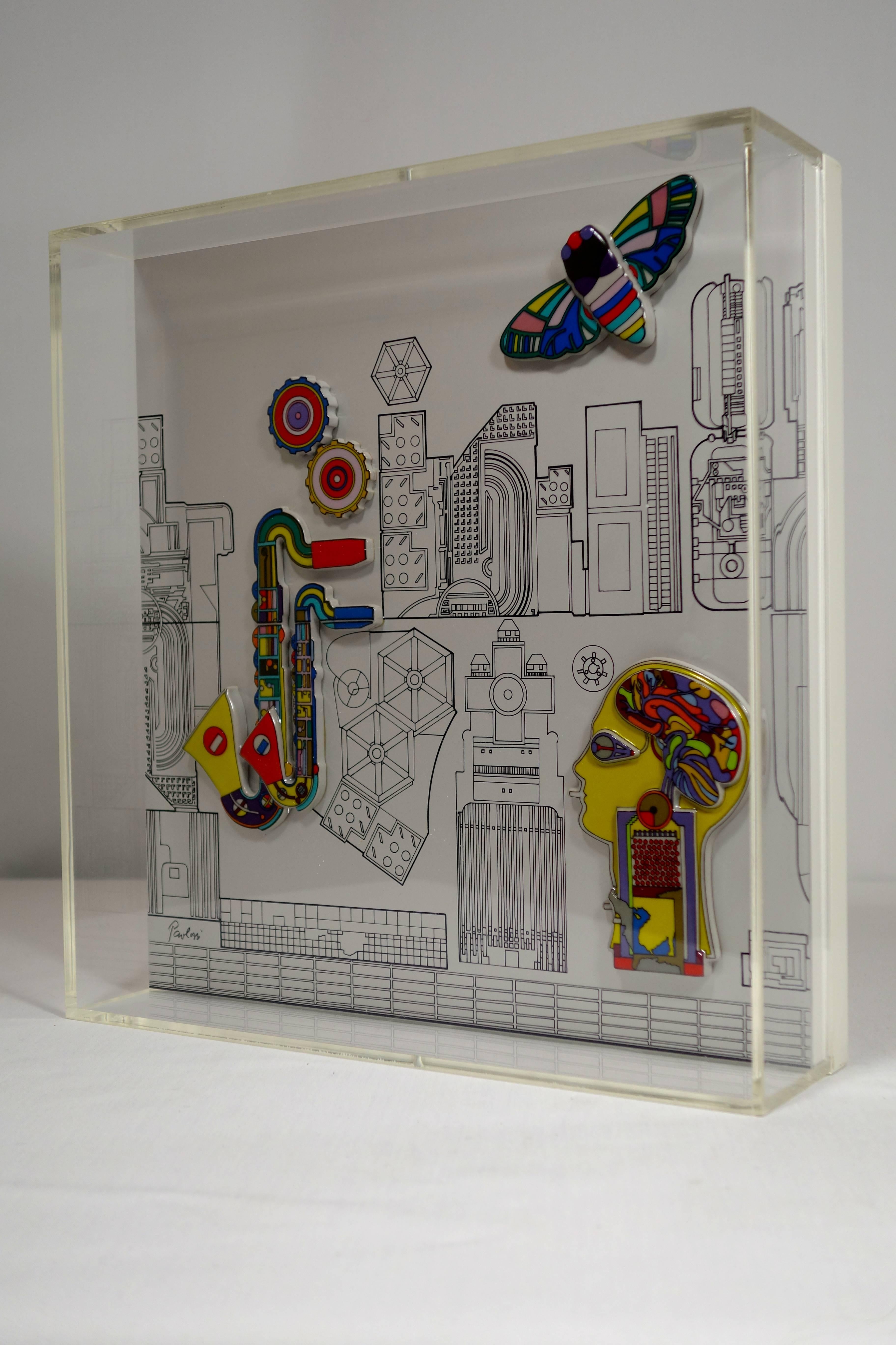 Wall Object 'Jahresobjekt in Keramik 1985' by Sir Eduardo Paolozzi for Rosenthal.

Limited edition by Sir Eduardo Paolozzi (1924-2005).

A ceramic multiple in colors, 1985, numbered 500/060, published by Rosenthal as 