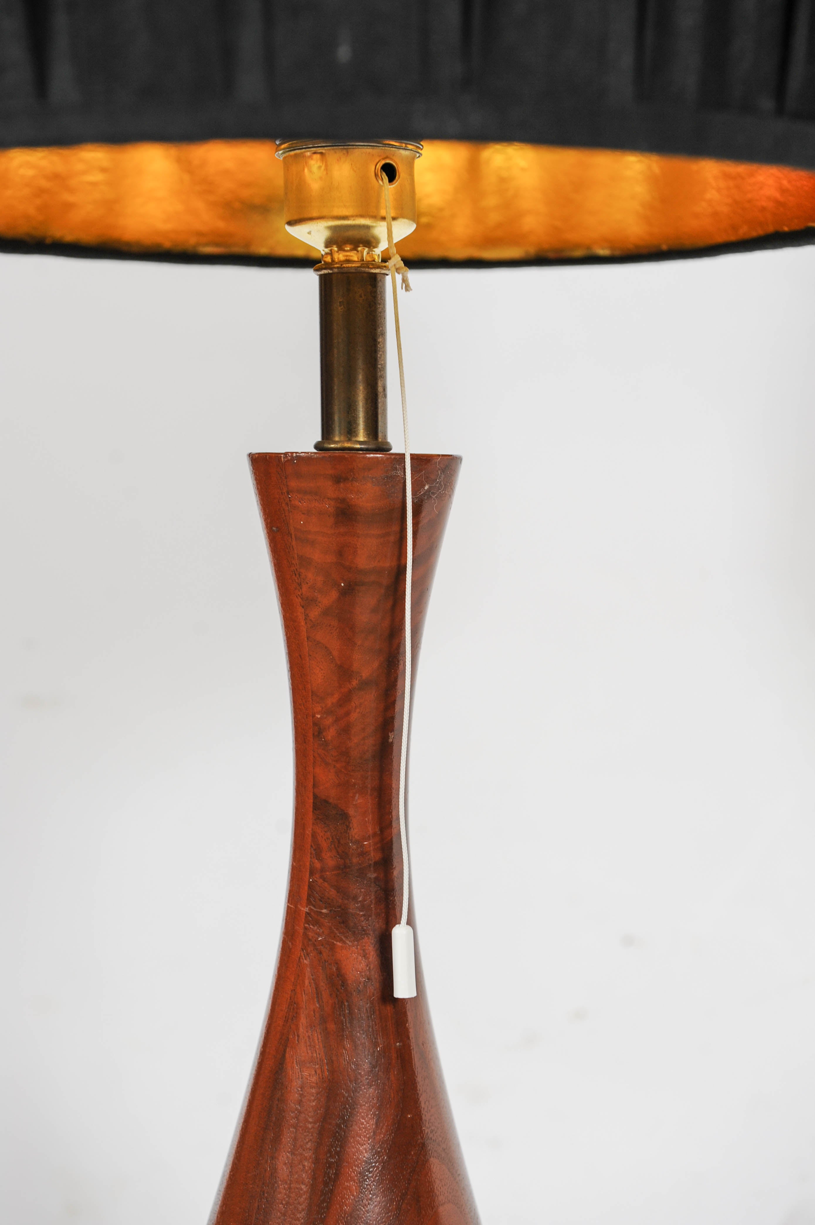 French Copper Based Floor/Table Lamp with Ceramic Body Cherrywood Top Golden Lampshade