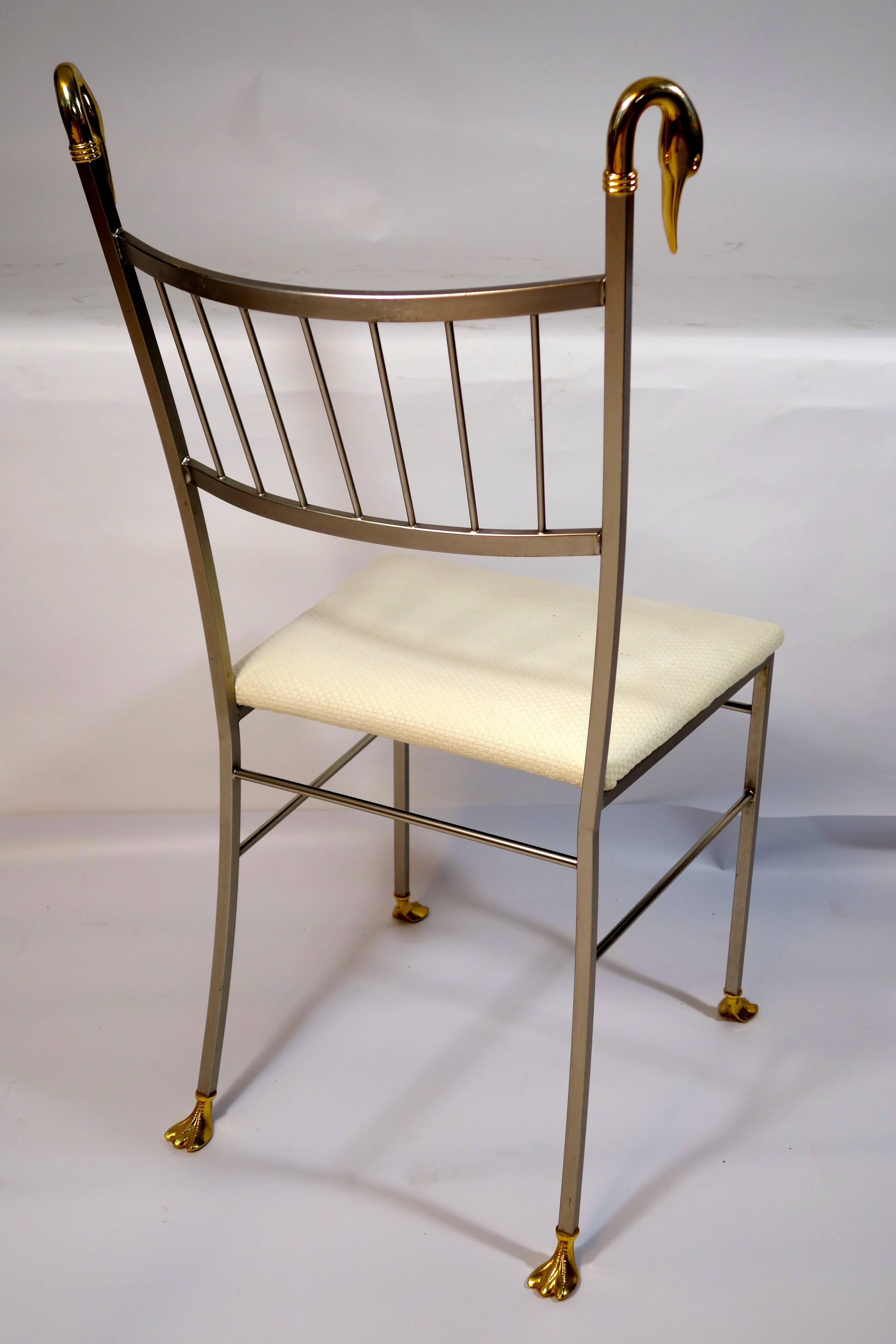 American Brass Swan Dining Chairs in the Style of Labarge
