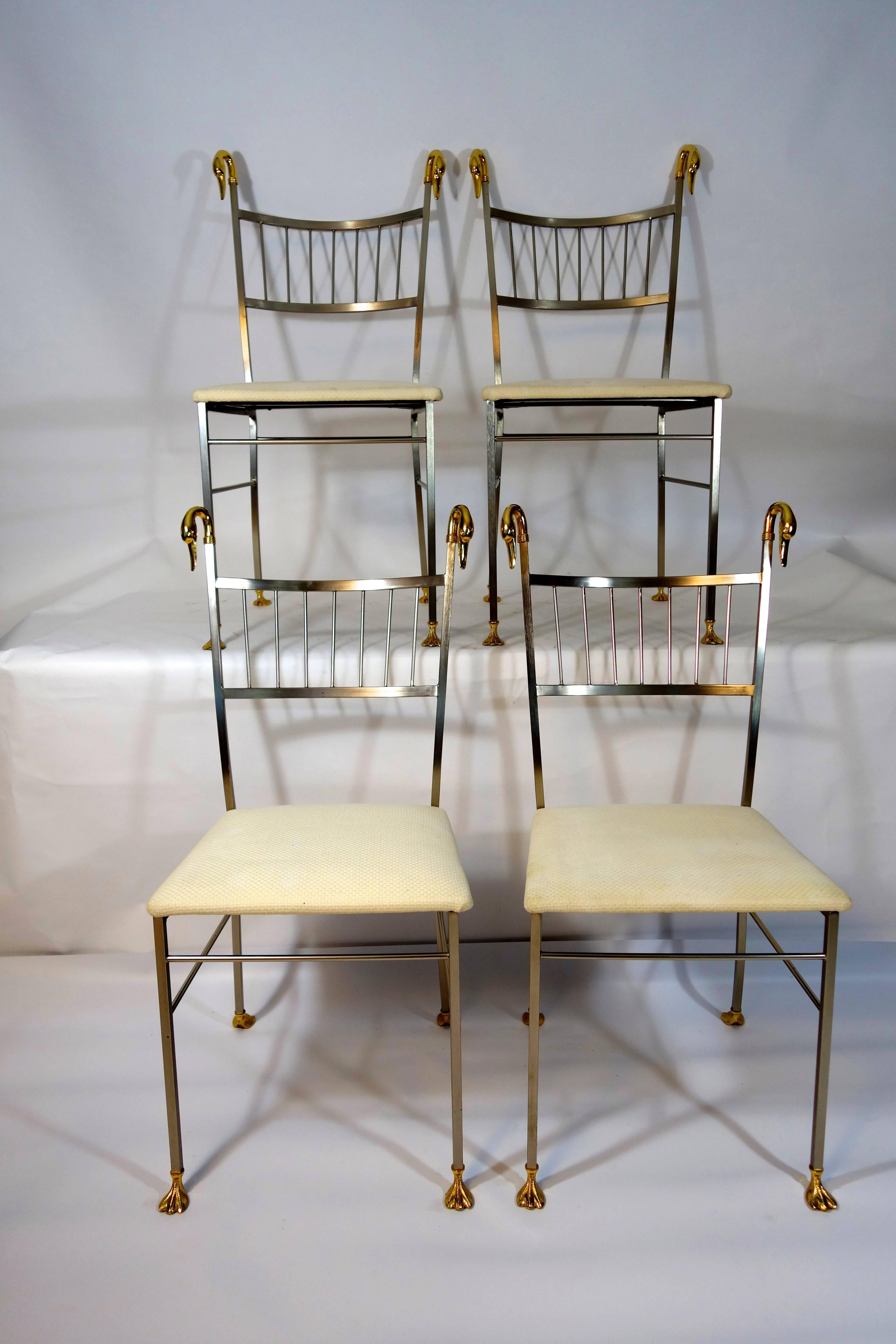 Late 20th Century Brass Swan Dining Chairs in the Style of Labarge