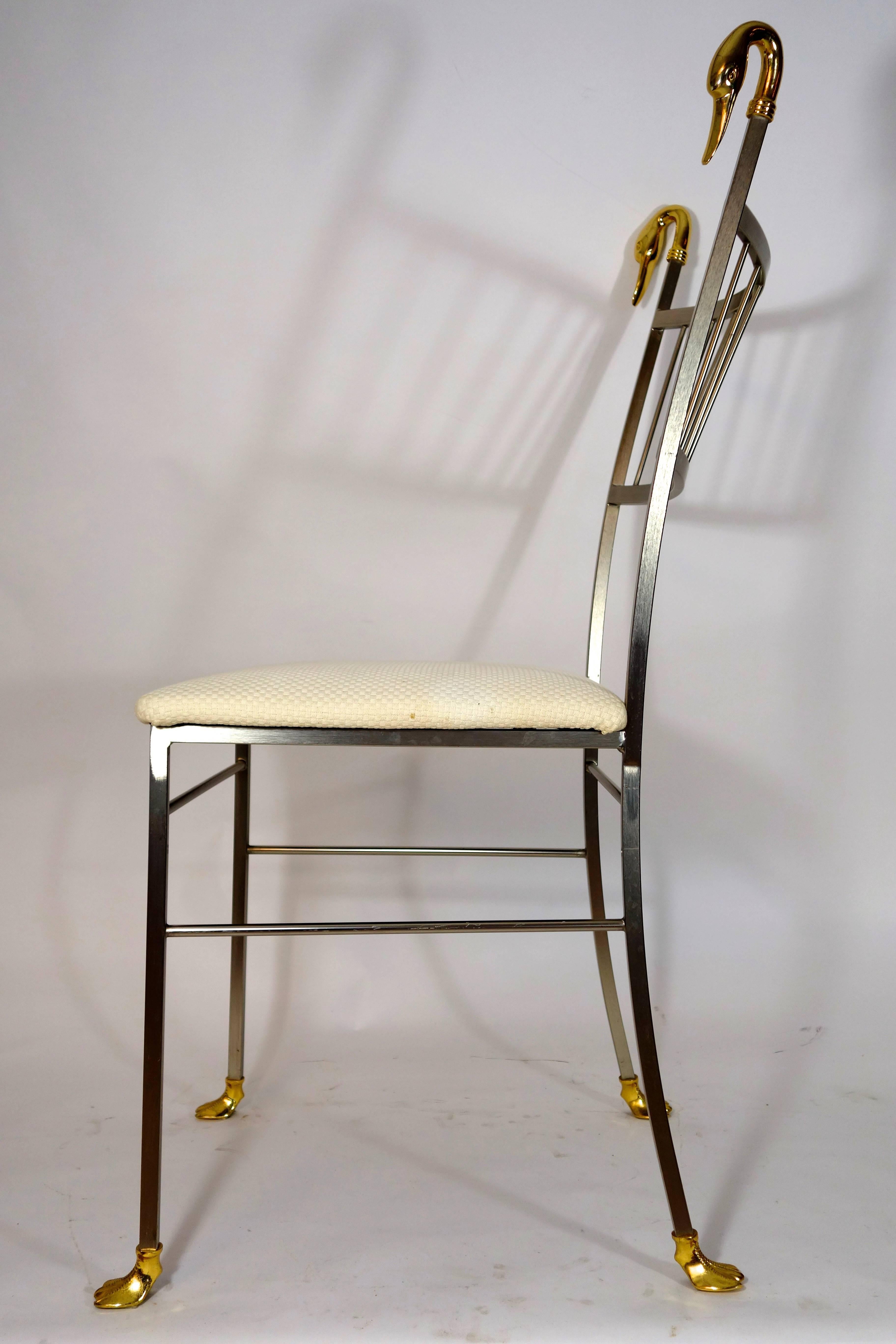 Hollywood Regency Brass Swan Dining Chairs in the Style of Labarge