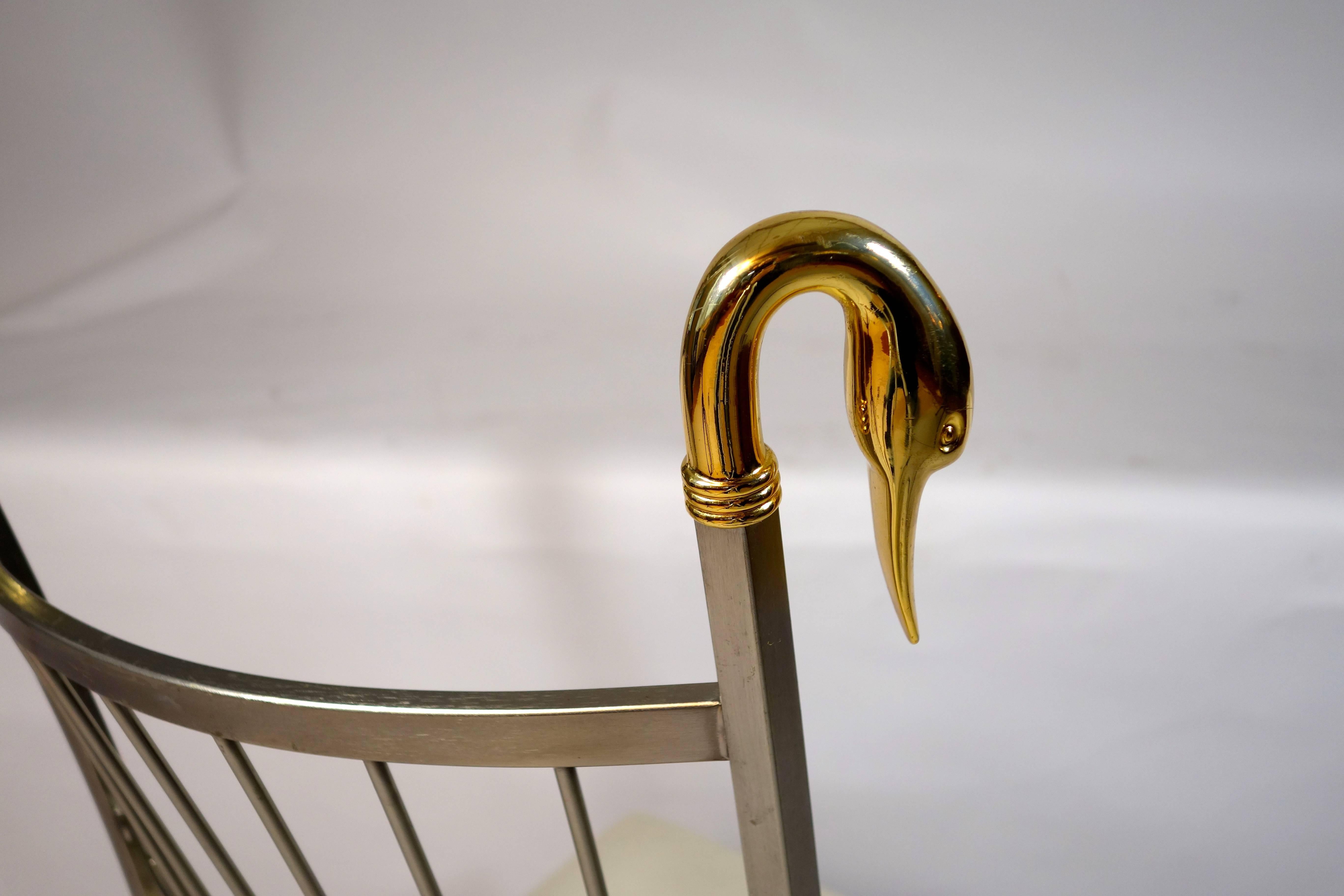 Brass Swan Dining Chairs in the Style of Labarge 2