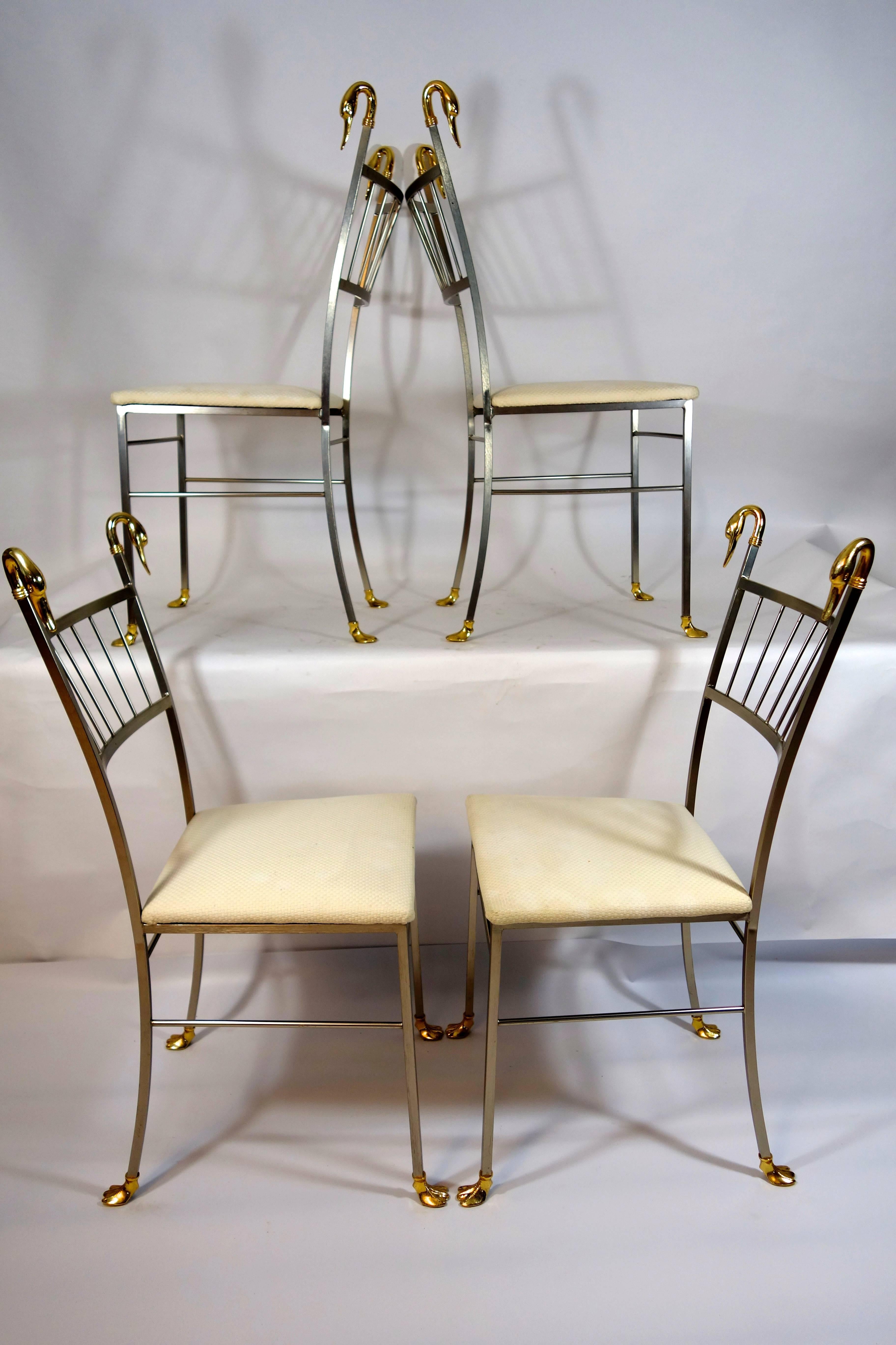 Brass Swan Dining Chairs in the Style of Labarge 1