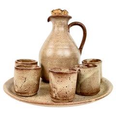 Mid-century Modern 7-Piece Ceramic Liqueur Set handmade in Vallauris