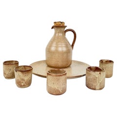 Mid-century Modern 7-Piece Ceramic Liqueur Set handmade in Vallauris