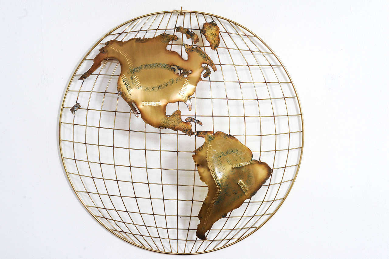 Mid-Century Modern Pair of Brass Wall Sculptures together forming 'The World' by Curtis Jeré For Sale