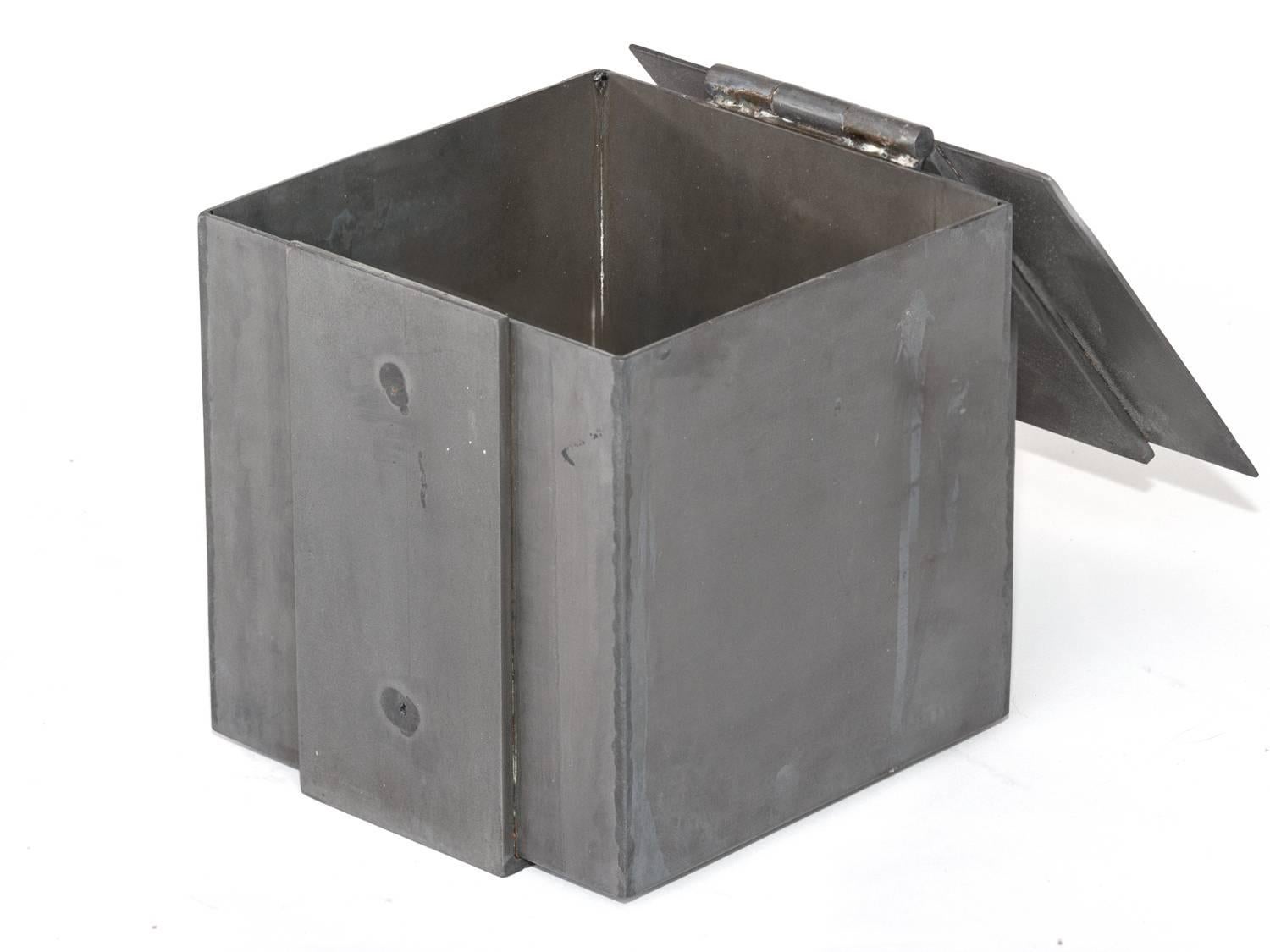 Large patinated iron box by P4H (Parts of Four Home) available from LMD/studio. 

P4H (Parts of Four Home) is a collaborative label developed by Lukas Machnik and Evan Sugerman. 

Due to the acid-wash patina, each item has a unique