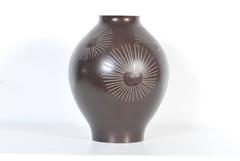 Vintage Japanese Bronze Vase with Silver Pine Needle Inlay, Taisho Period