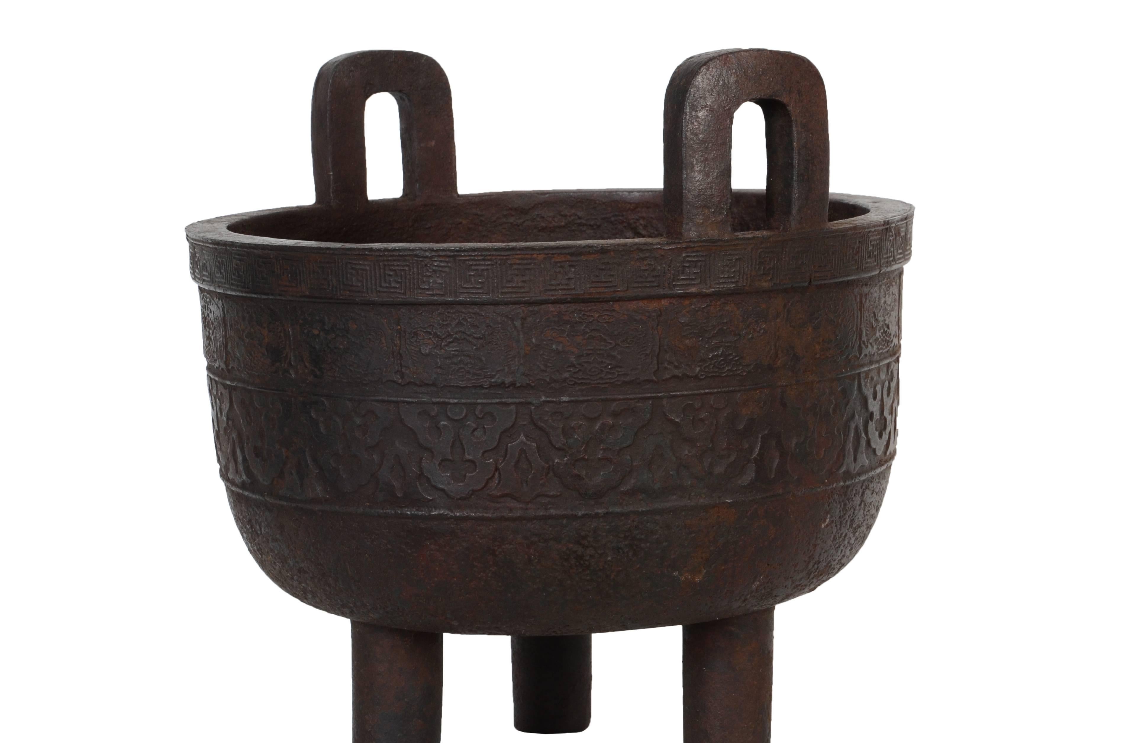 Chinese Iron Incense Burner with Classical Archaic Motifs, Qing Dynasty 1