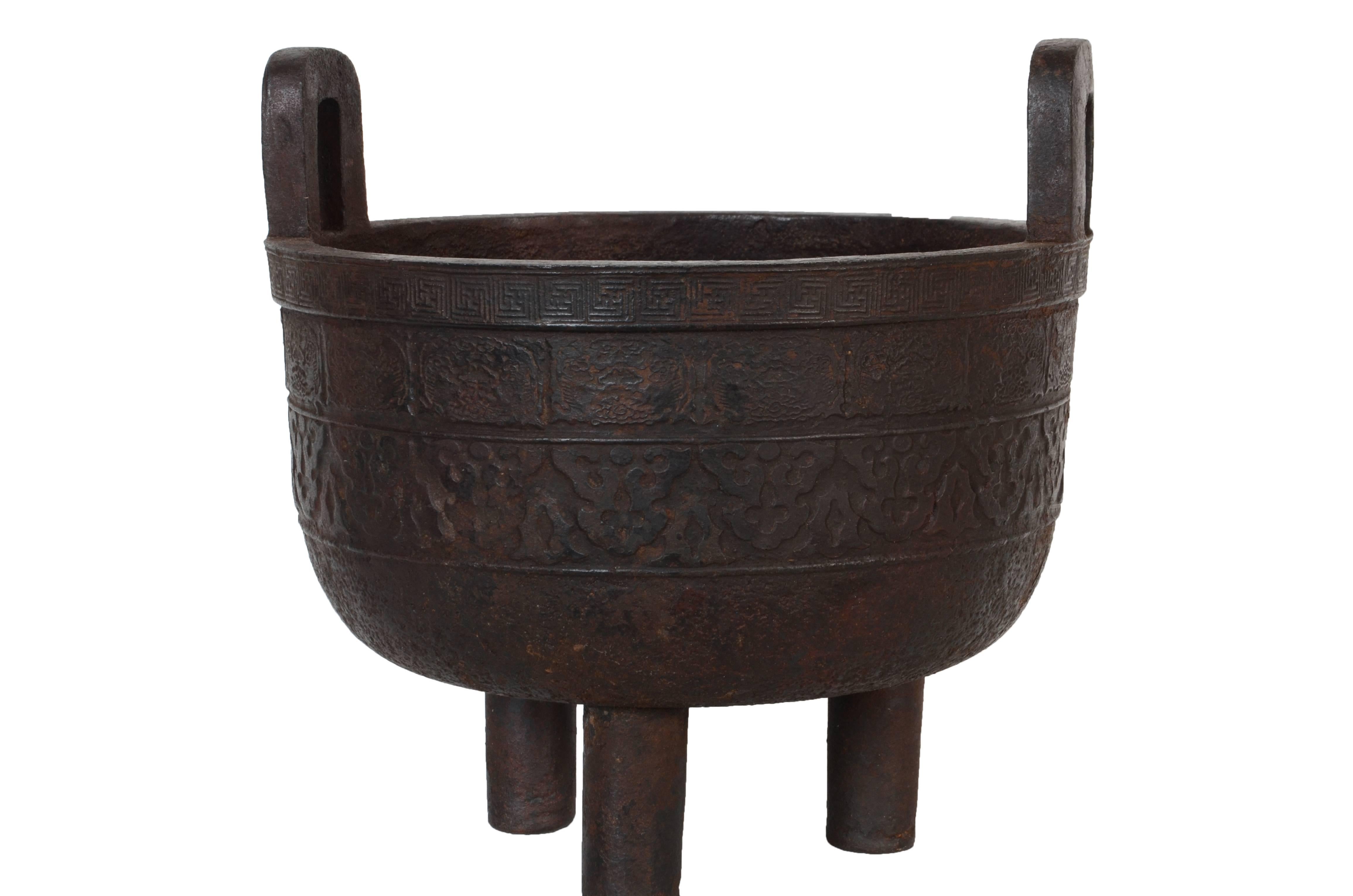 20th Century Chinese Iron Incense Burner with Classical Archaic Motifs, Qing Dynasty