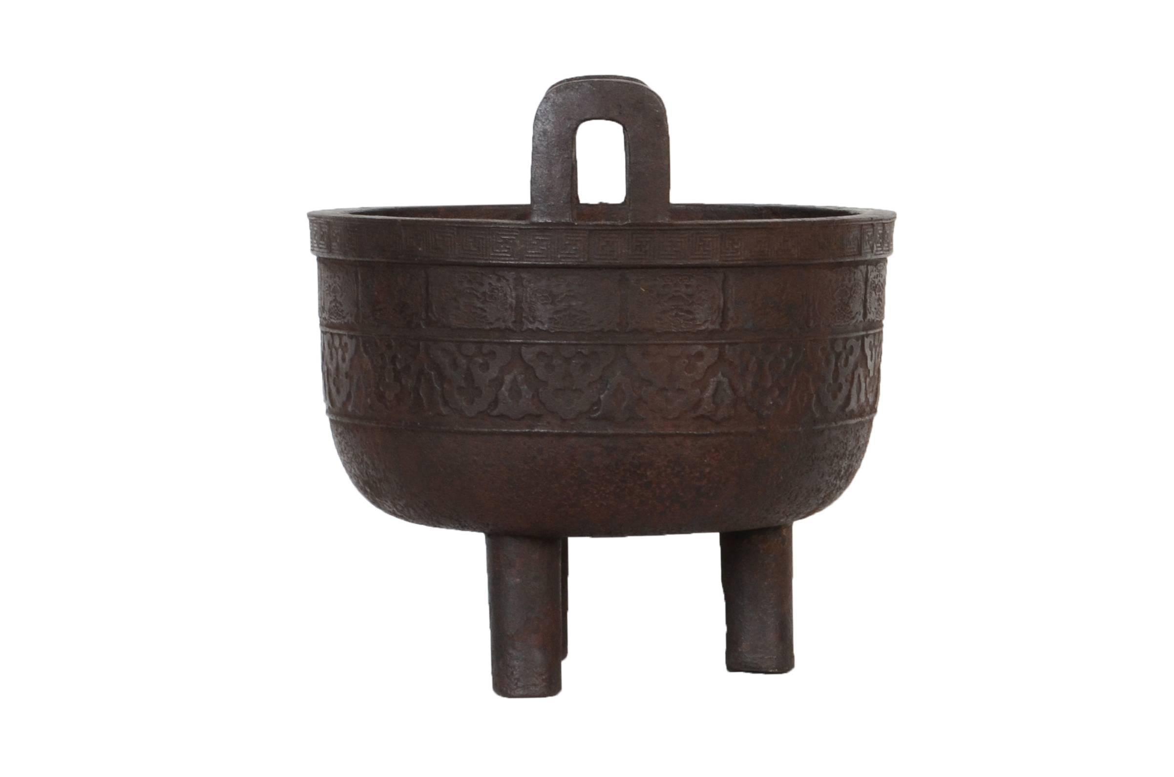 Cast Chinese Iron Incense Burner with Classical Archaic Motifs, Qing Dynasty
