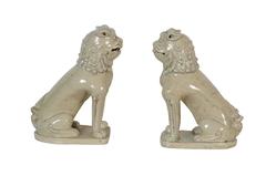 Pair of Japanese Seto Pottery Guardian Lion Figures, Showa Period, circa 1934