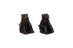 Rare Japanese Seto Pottery Folk Art Shishi Guardian Dogs, Meiji Period