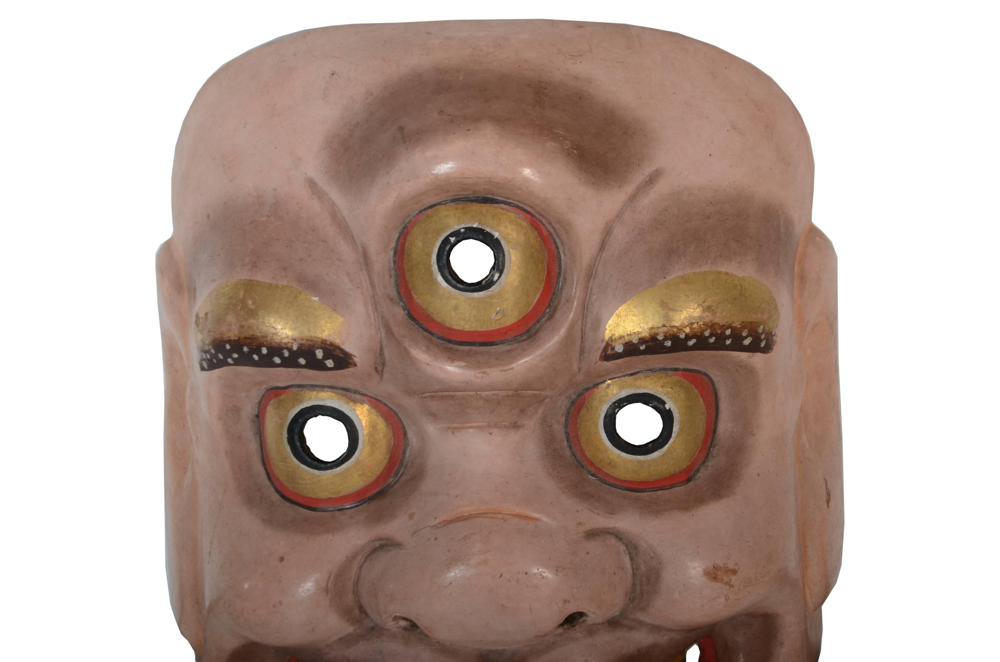 Carved Japanese Theatre Mitsumekozo Theatre Mask Meiji Period, circa 1900 For Sale