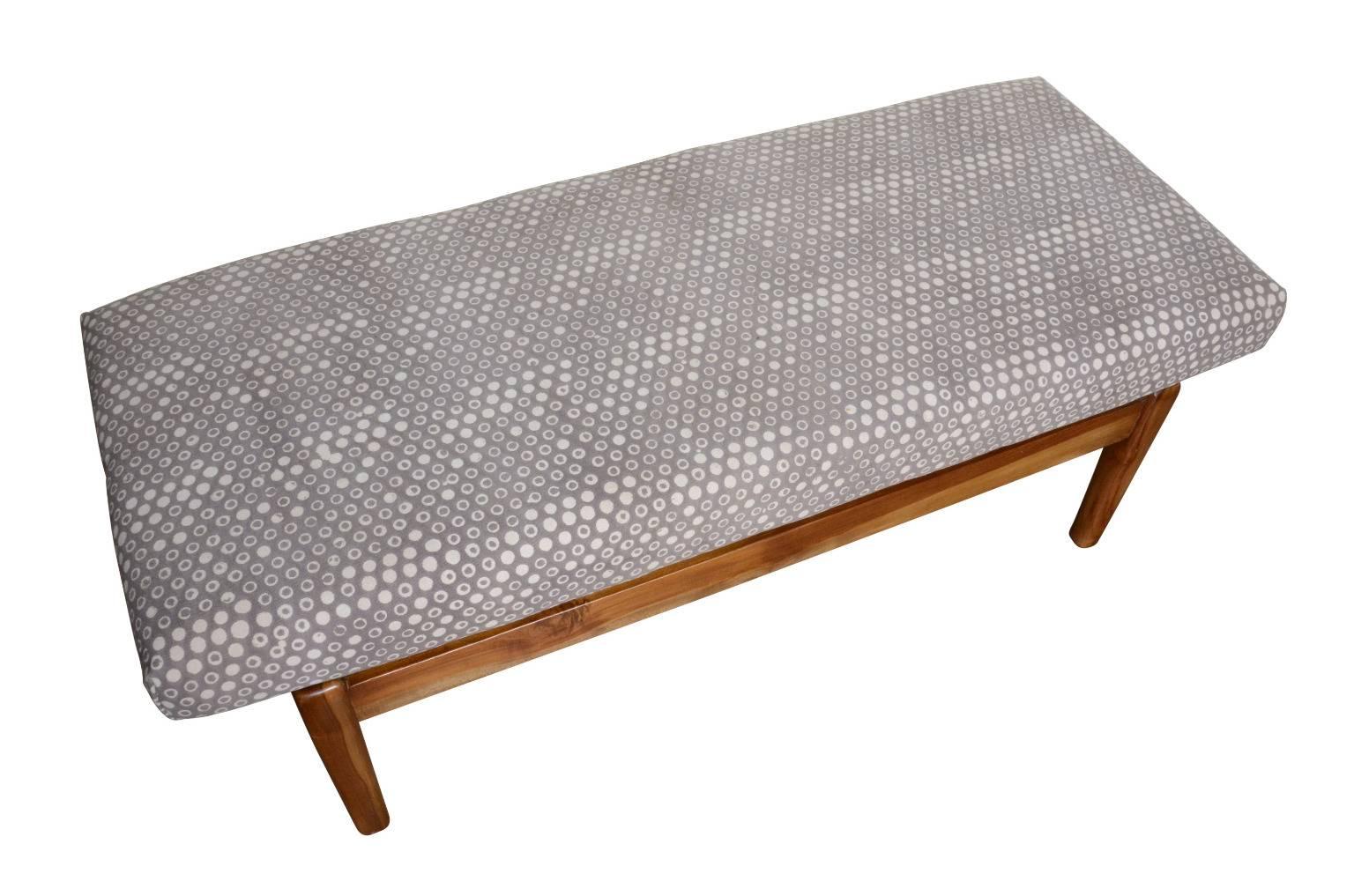 Contemporary Teak Bench Upholstered in Kashish Dyed Cotton In Excellent Condition In Prahran, Victoria