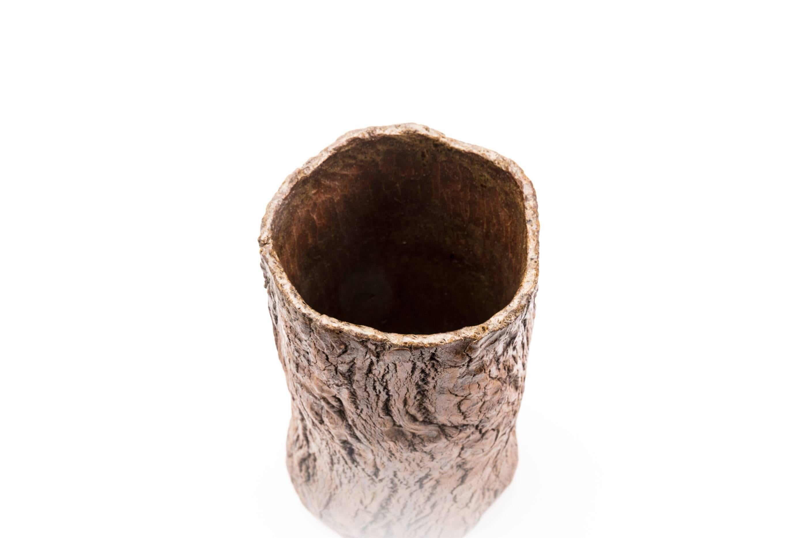 Contemporary Japanese Ceramic Studio Vase Simulated Tree Trunk 3
