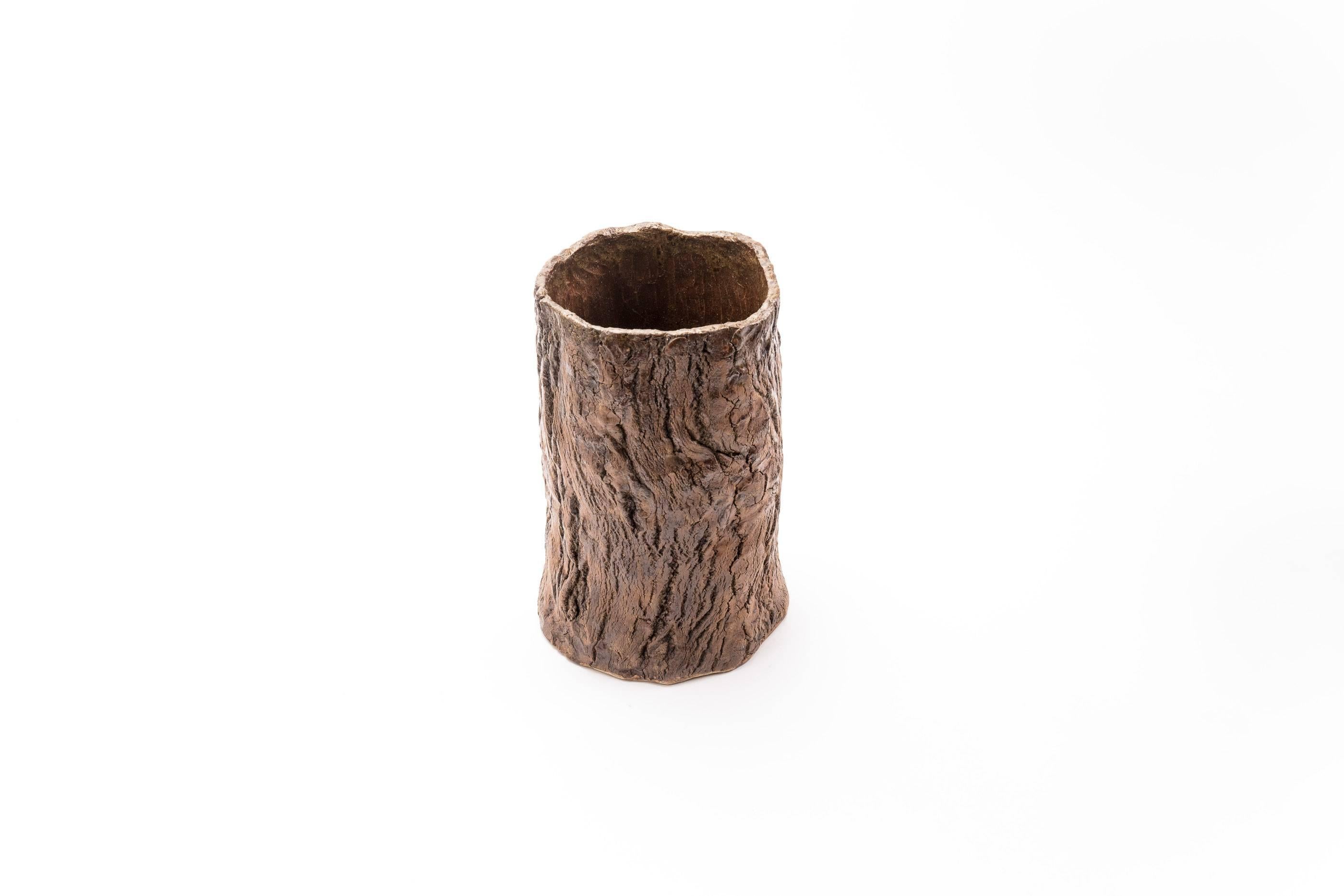 Contemporary Japanese Ceramic Studio Vase Simulated Tree Trunk 1