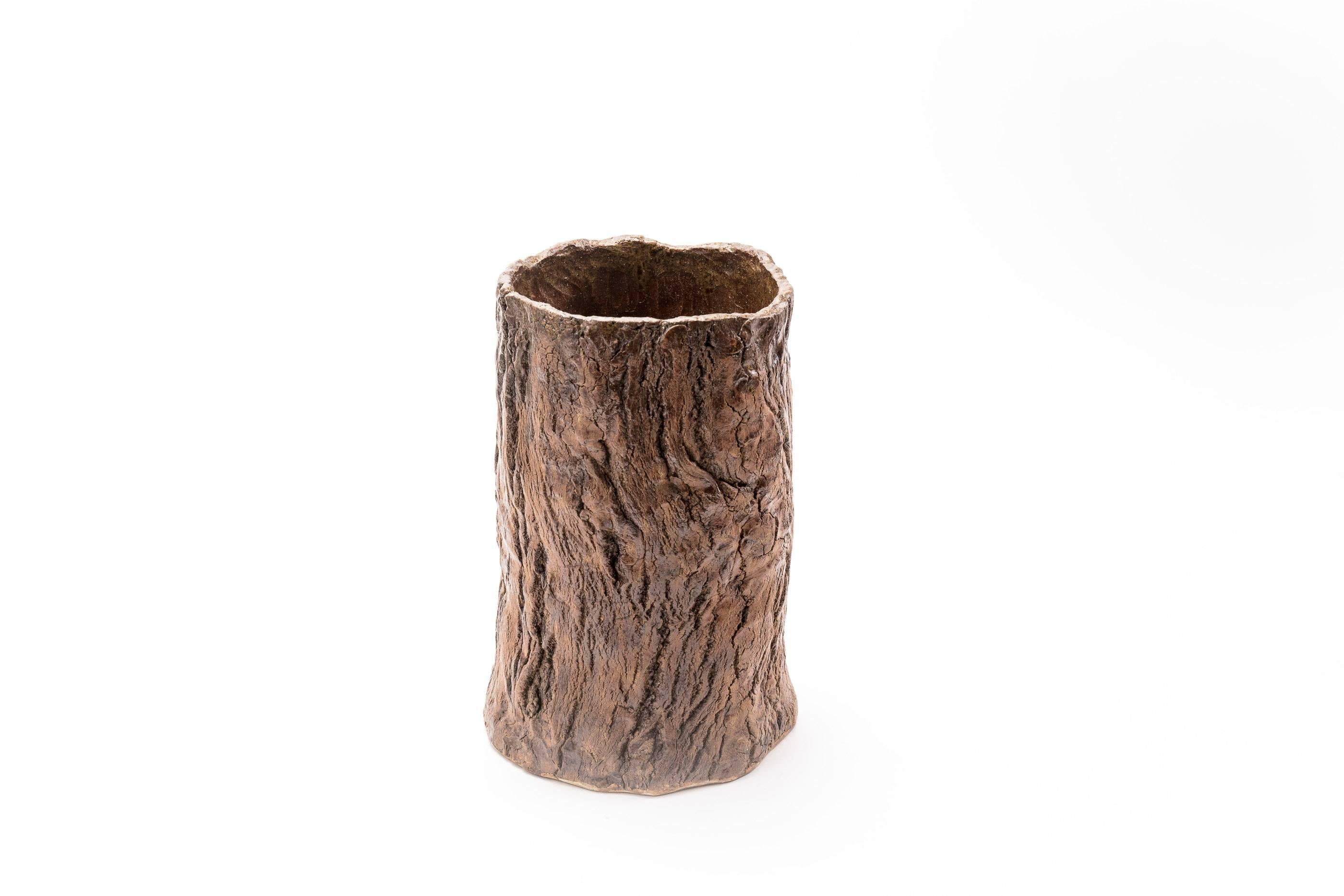 Contemporary Japanese Ceramic Studio Vase Simulated Tree Trunk In Excellent Condition In Prahran, Victoria