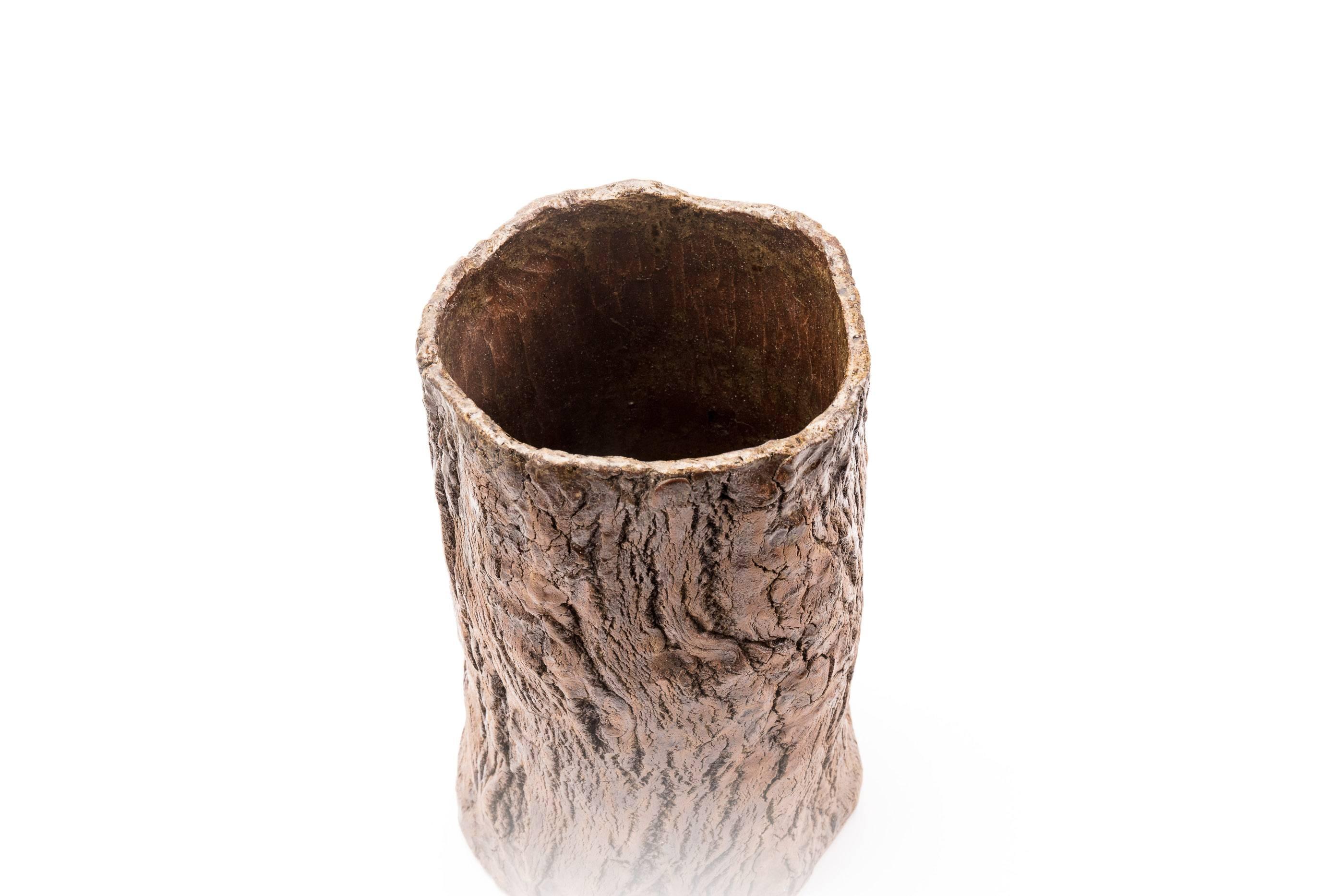 Contemporary Japanese Ceramic Studio Vase Simulated Tree Trunk 2