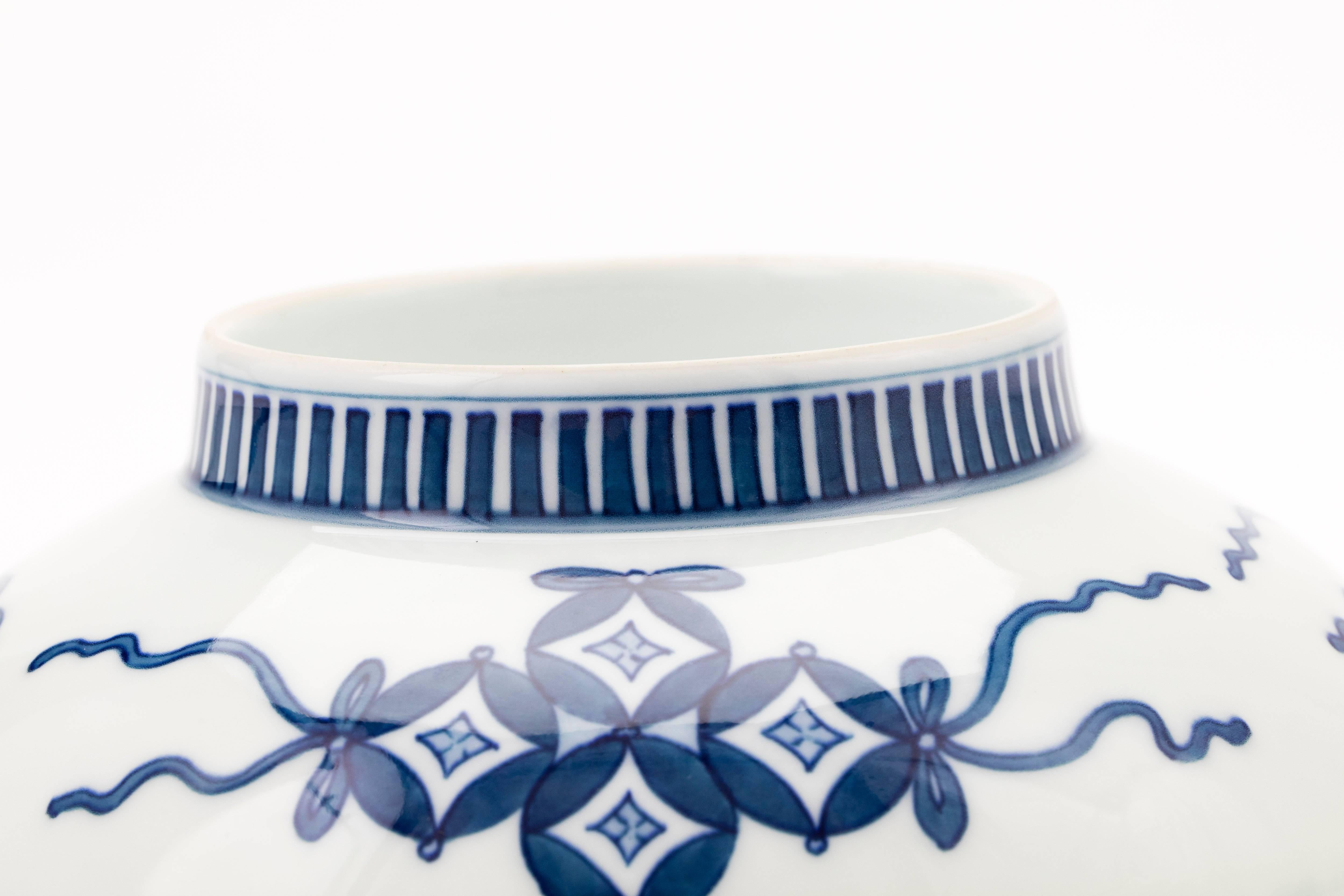 Modern Contemporary Japanese Nabeshima Porcelain Plate with Stylized Crane Design